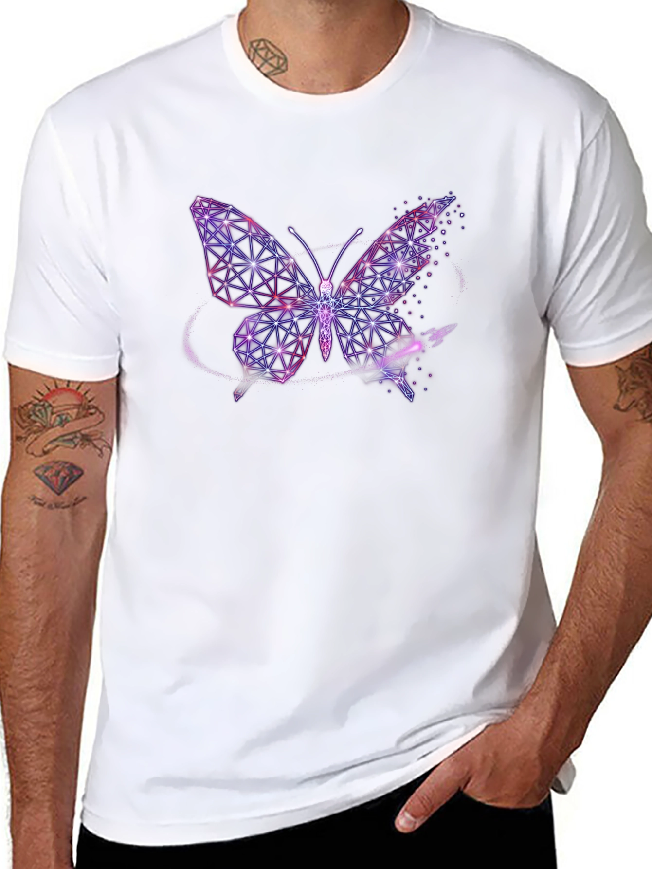 Geometric Butterfly Graphic Tee - Stylish Black T-Shirt