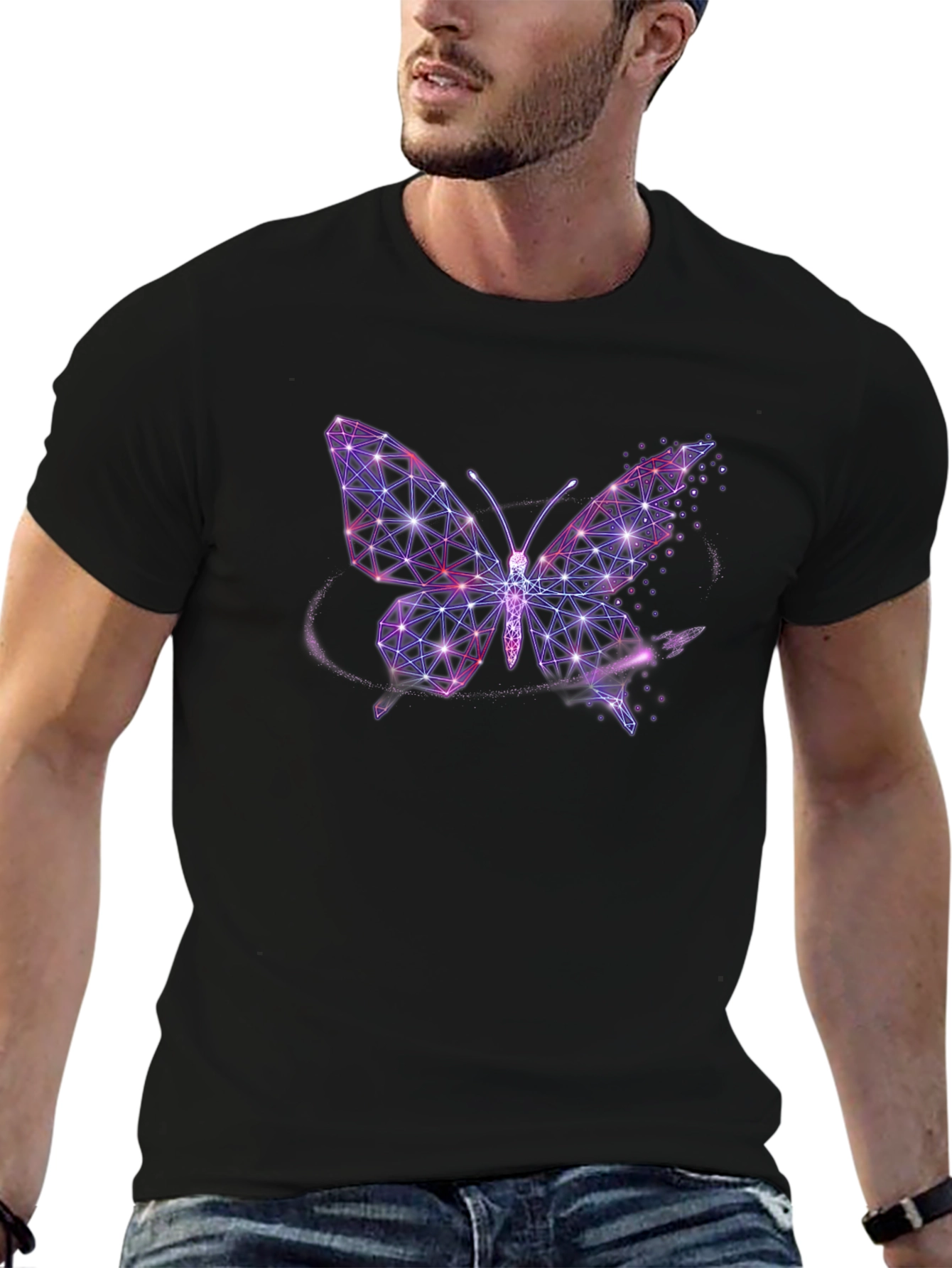 Geometric Butterfly Graphic Tee - Stylish Black T-Shirt