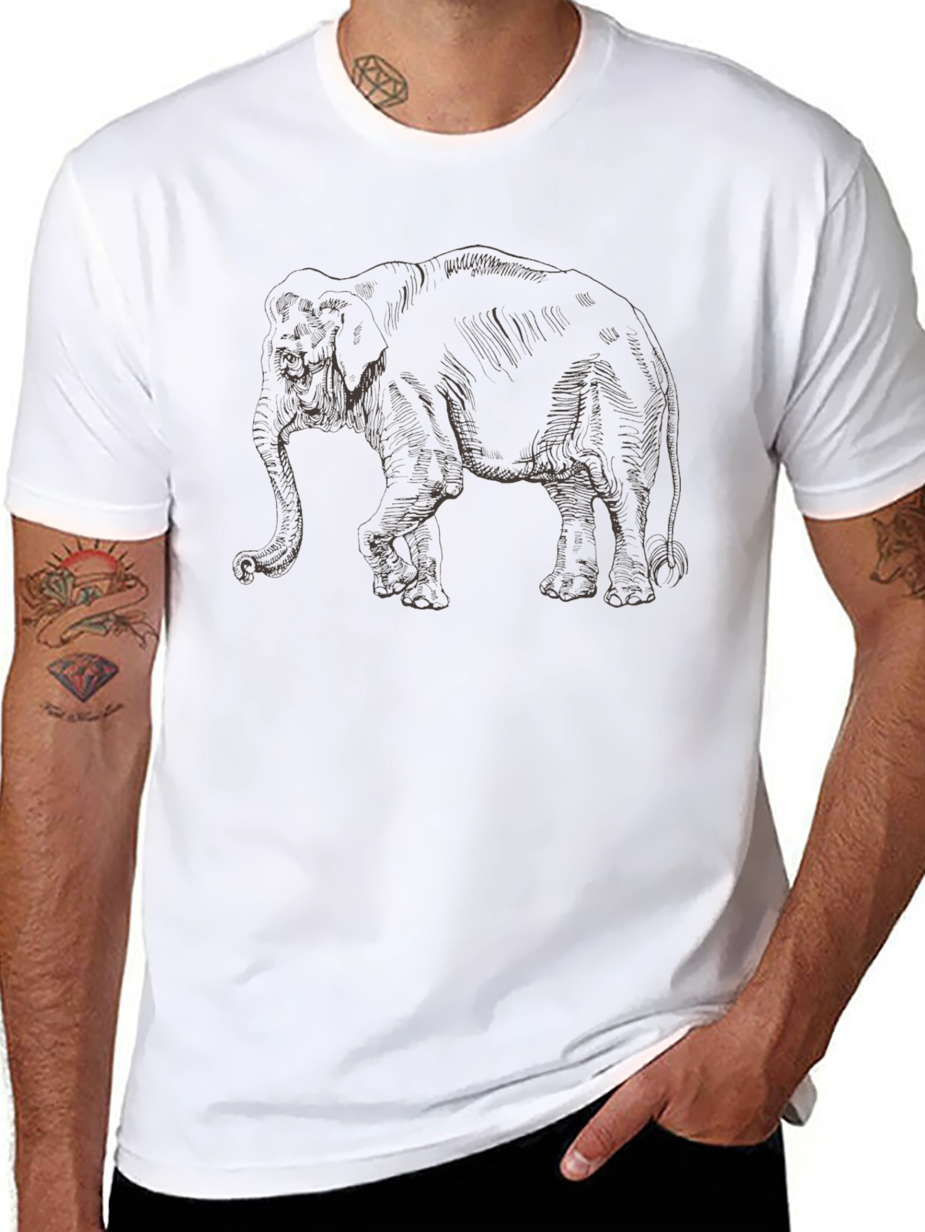 Elephant Sketch Graphic Tee - Cool Animal Shirt