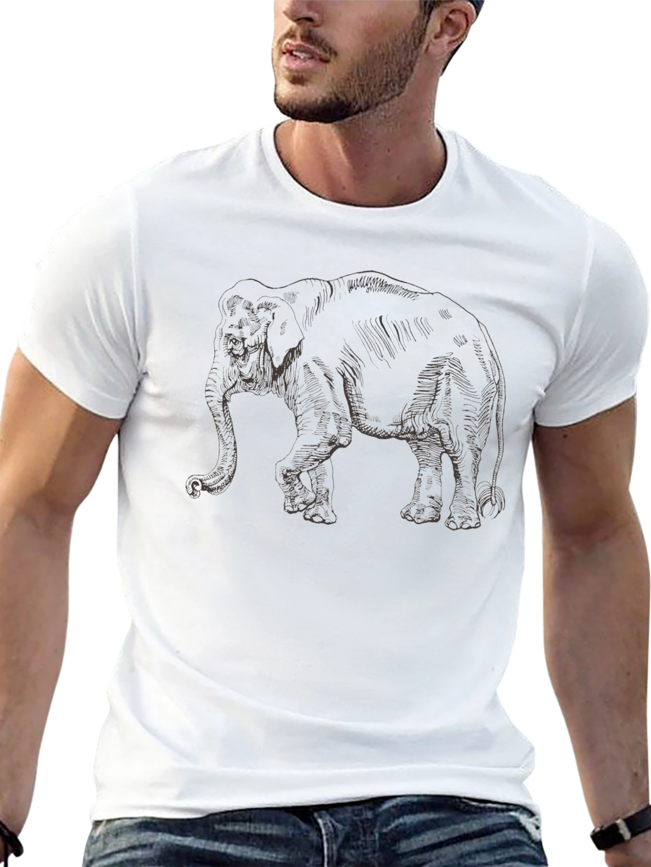Elephant Sketch Graphic Tee - Cool Animal Shirt