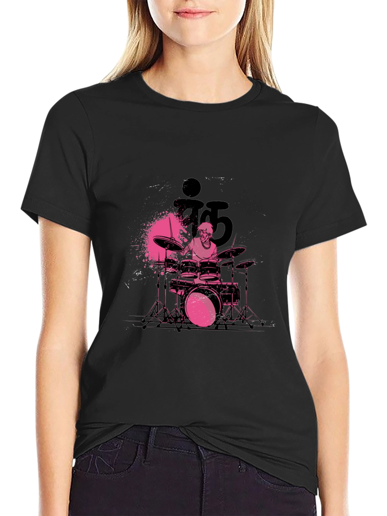 Drummer Graphic Print Crew Neck T-Shirt
