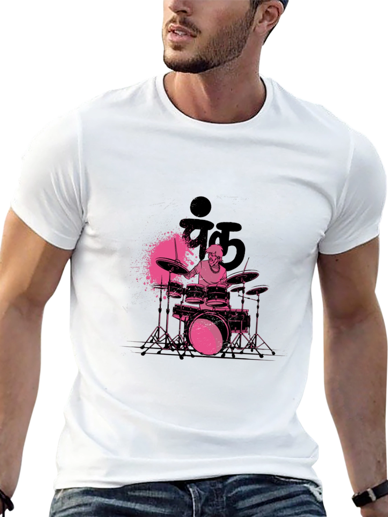 Drummer Graphic Print Crew Neck T-Shirt