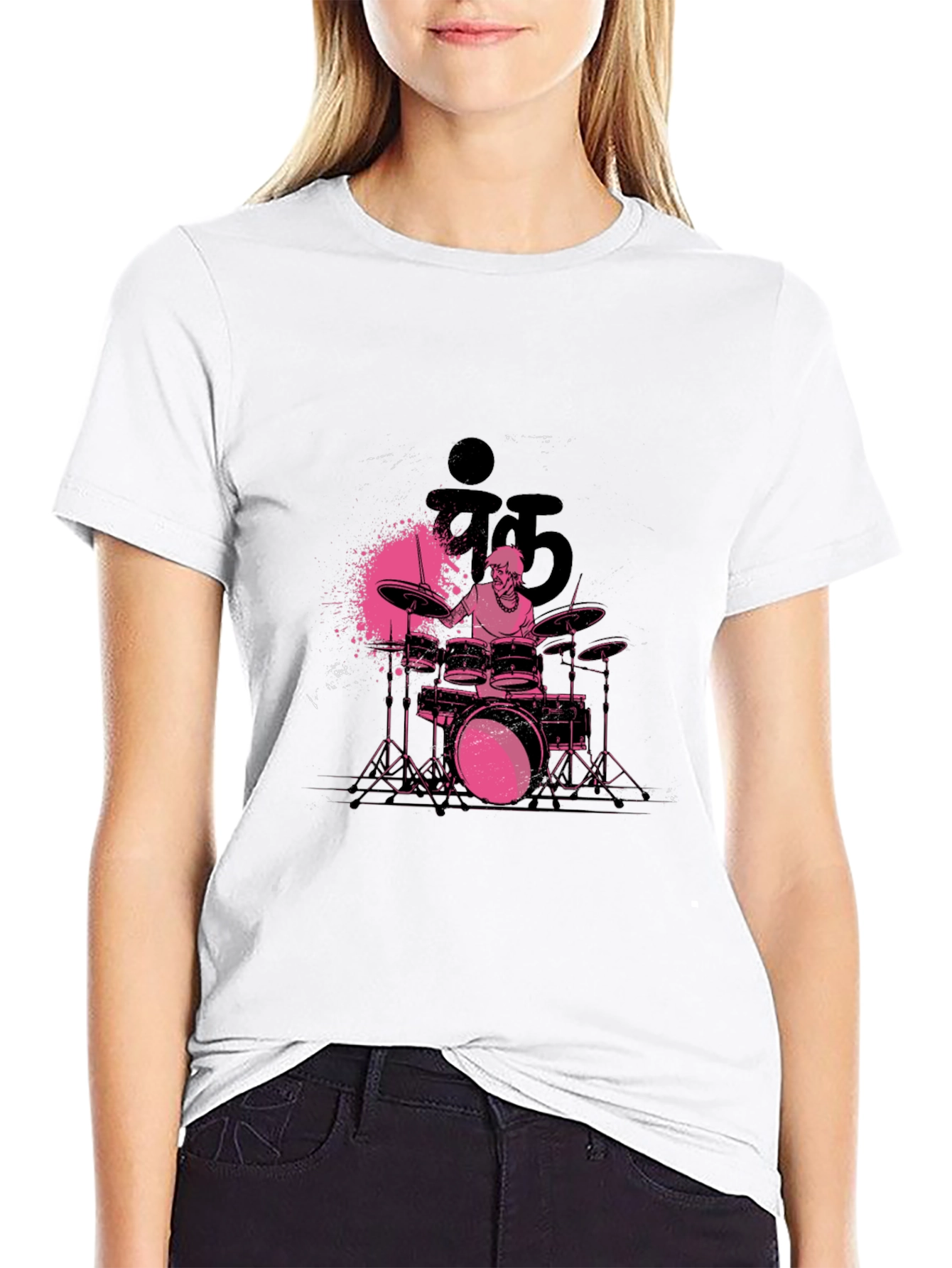 Drummer Graphic Print Crew Neck T-Shirt