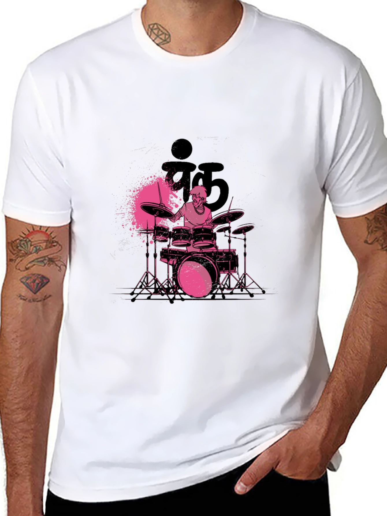 Drummer Graphic Print Crew Neck T-Shirt