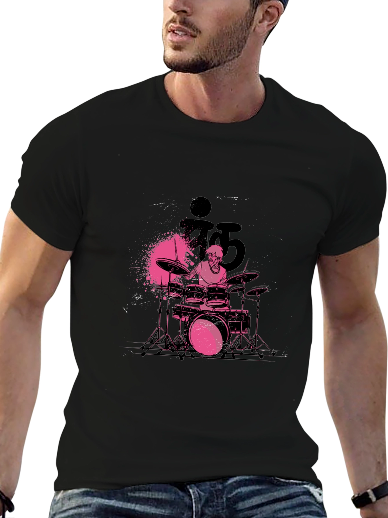 Drummer Graphic Print Crew Neck T-Shirt
