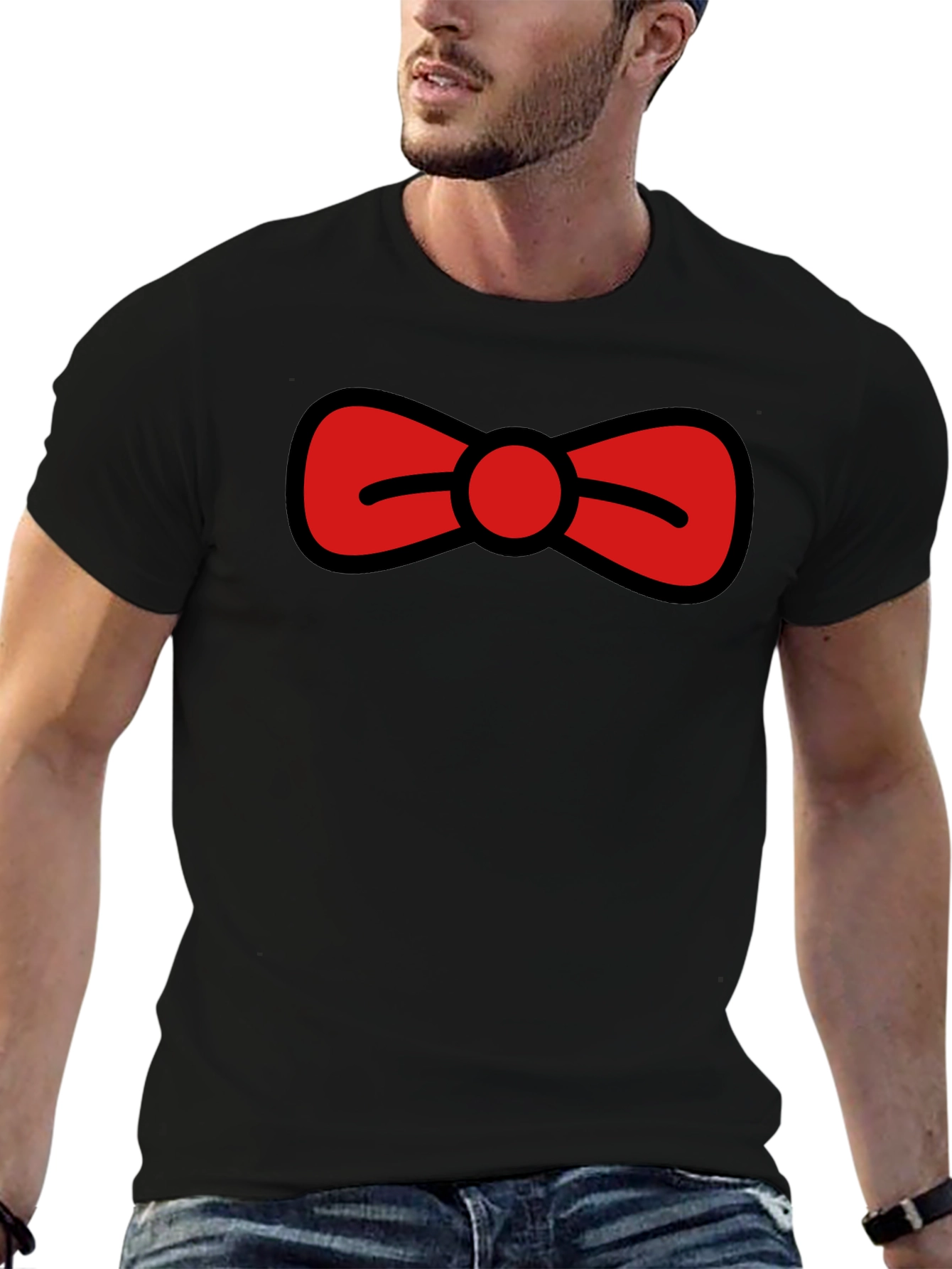 Bow Tie Graphic Tee - Black Casual T-Shirt