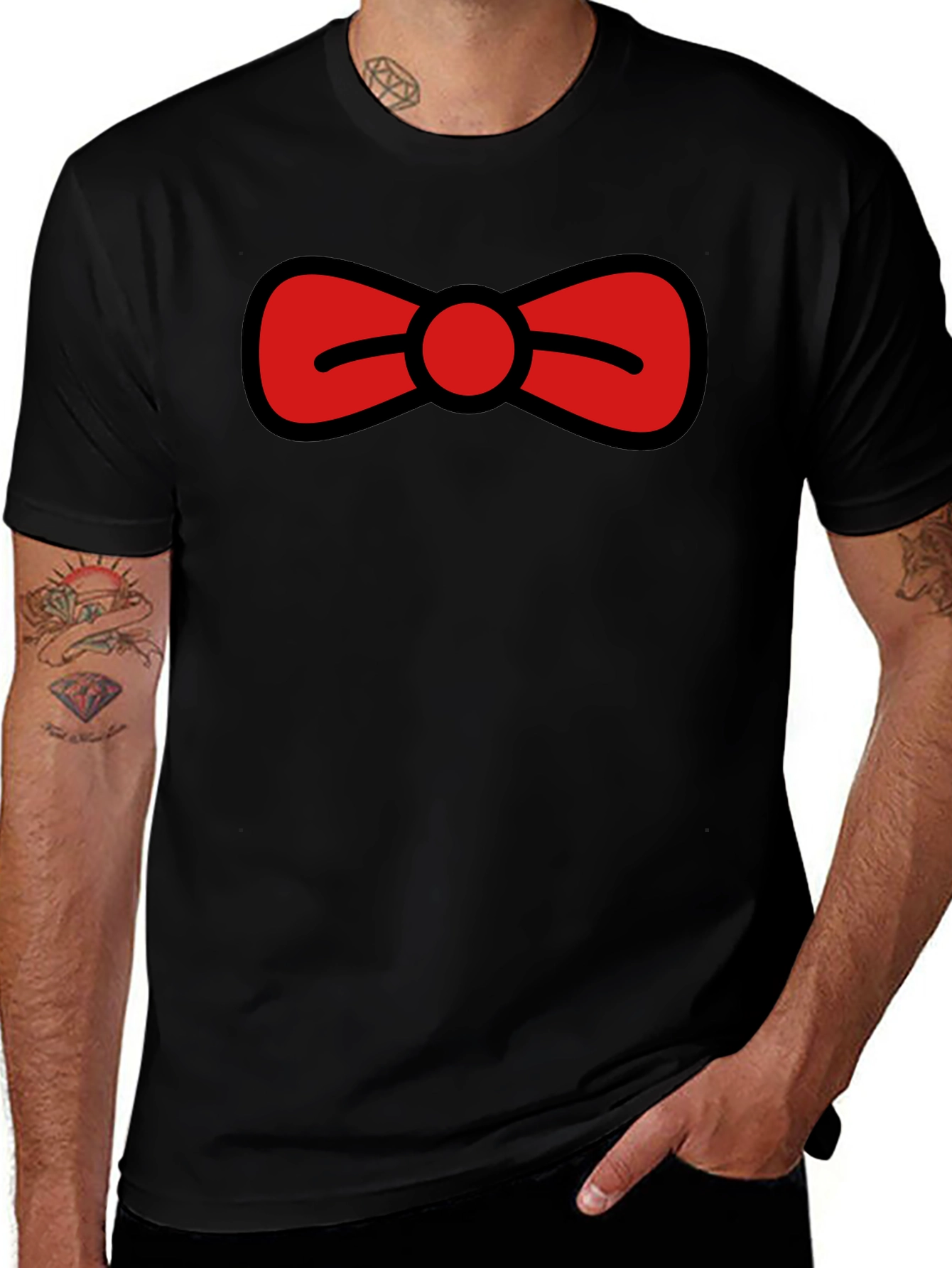 Bow Tie Graphic Tee - Black Casual T-Shirt