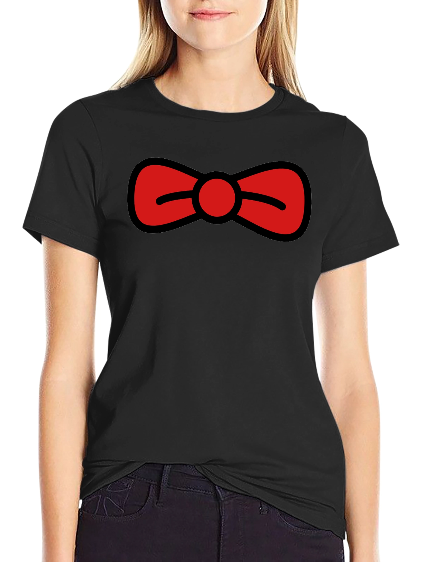 Bow Tie Graphic Tee - Black Casual T-Shirt