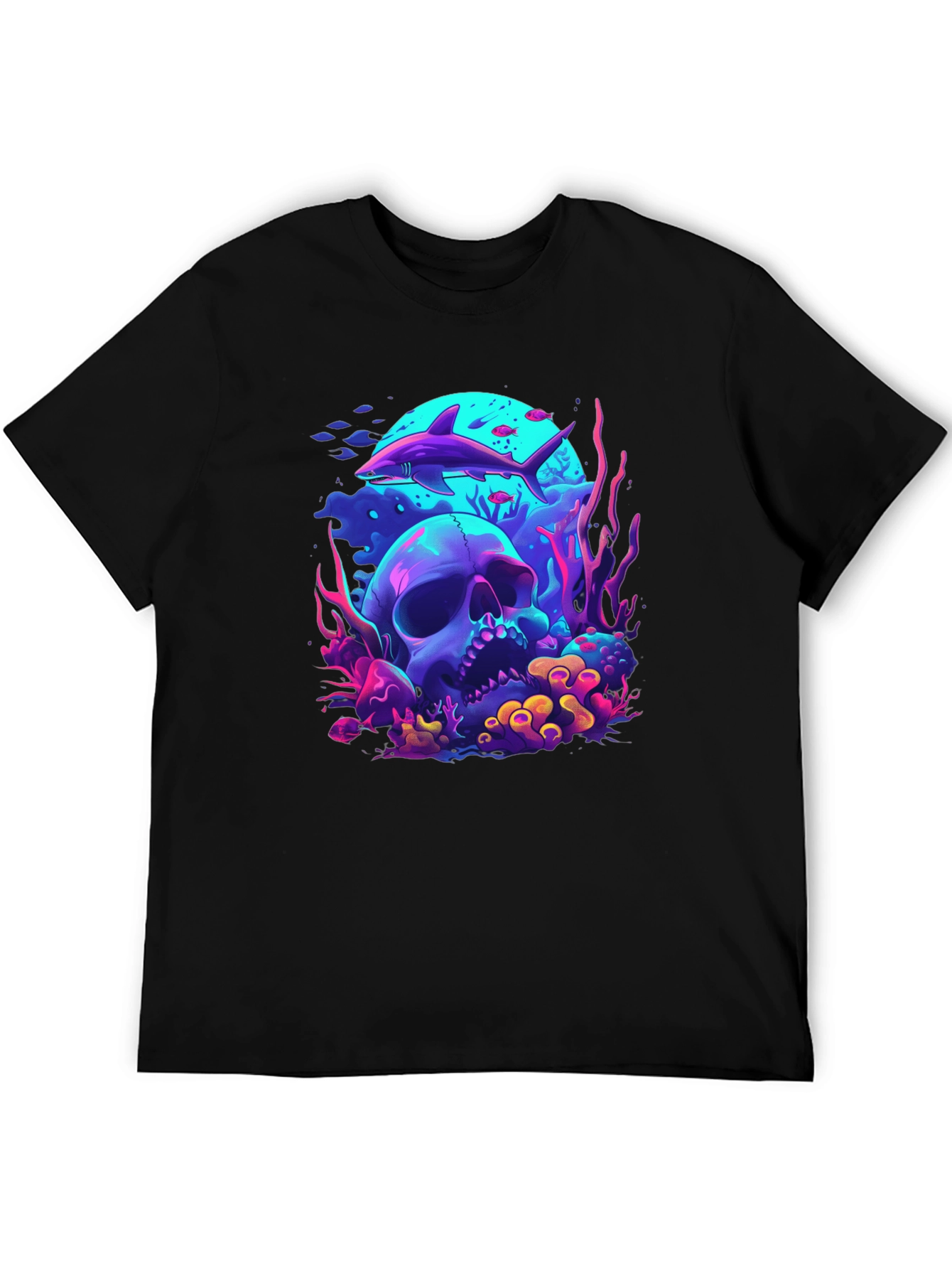 Neon Shark & Skull Graphic Tee - Unique Style
