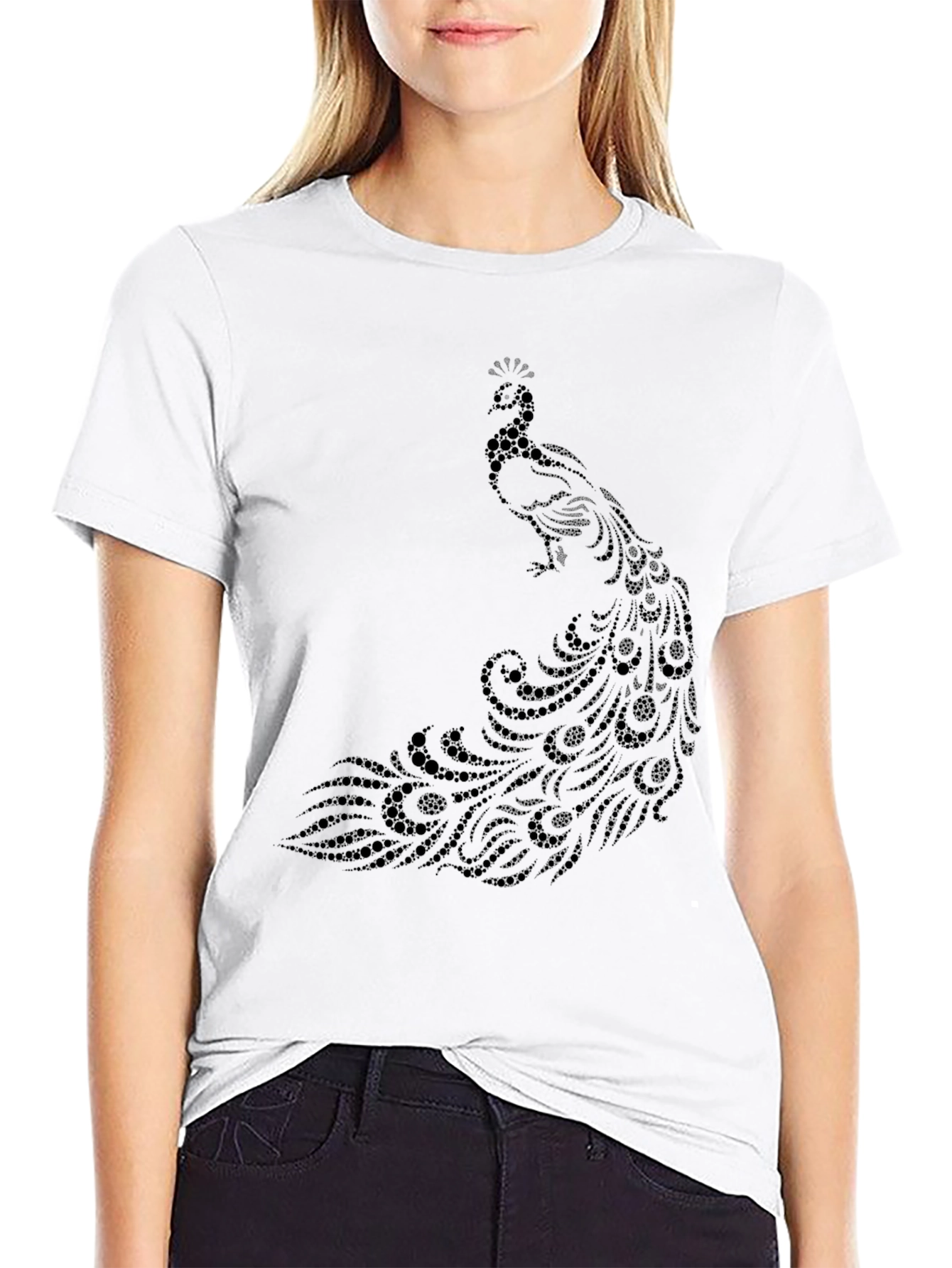 Elegant Black Peacock Graphic Tee - Stylish and Unique