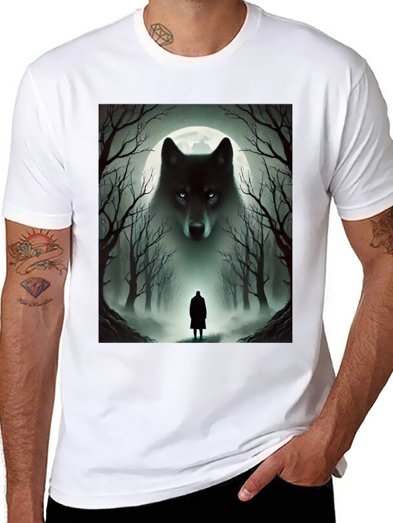 Wolf & Moon T-Shirt: Mystical Forest Design