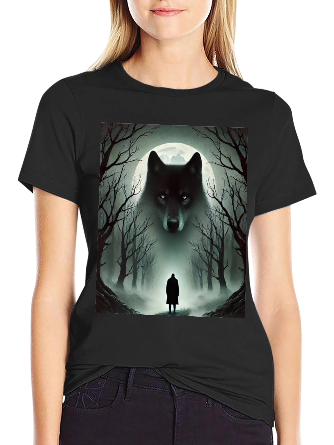 Wolf & Moon T-Shirt: Mystical Forest Design