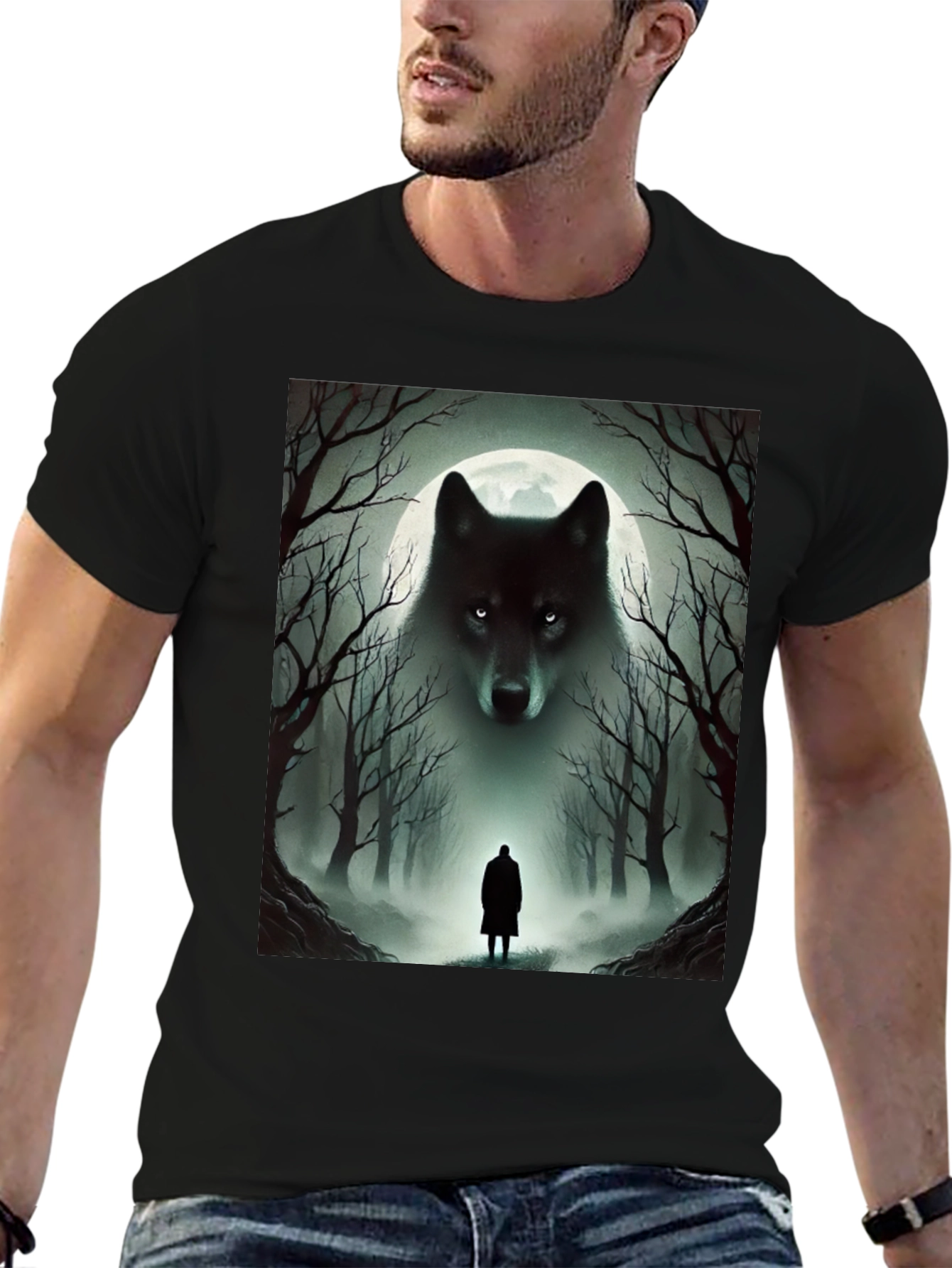 Wolf & Moon T-Shirt: Mystical Forest Design
