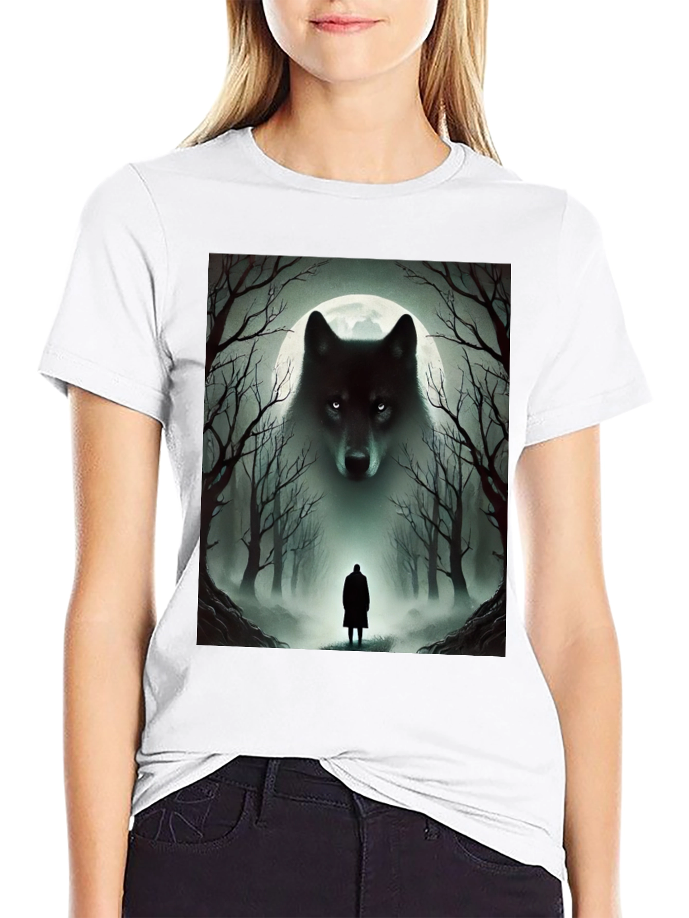 Wolf & Moon T-Shirt: Mystical Forest Design