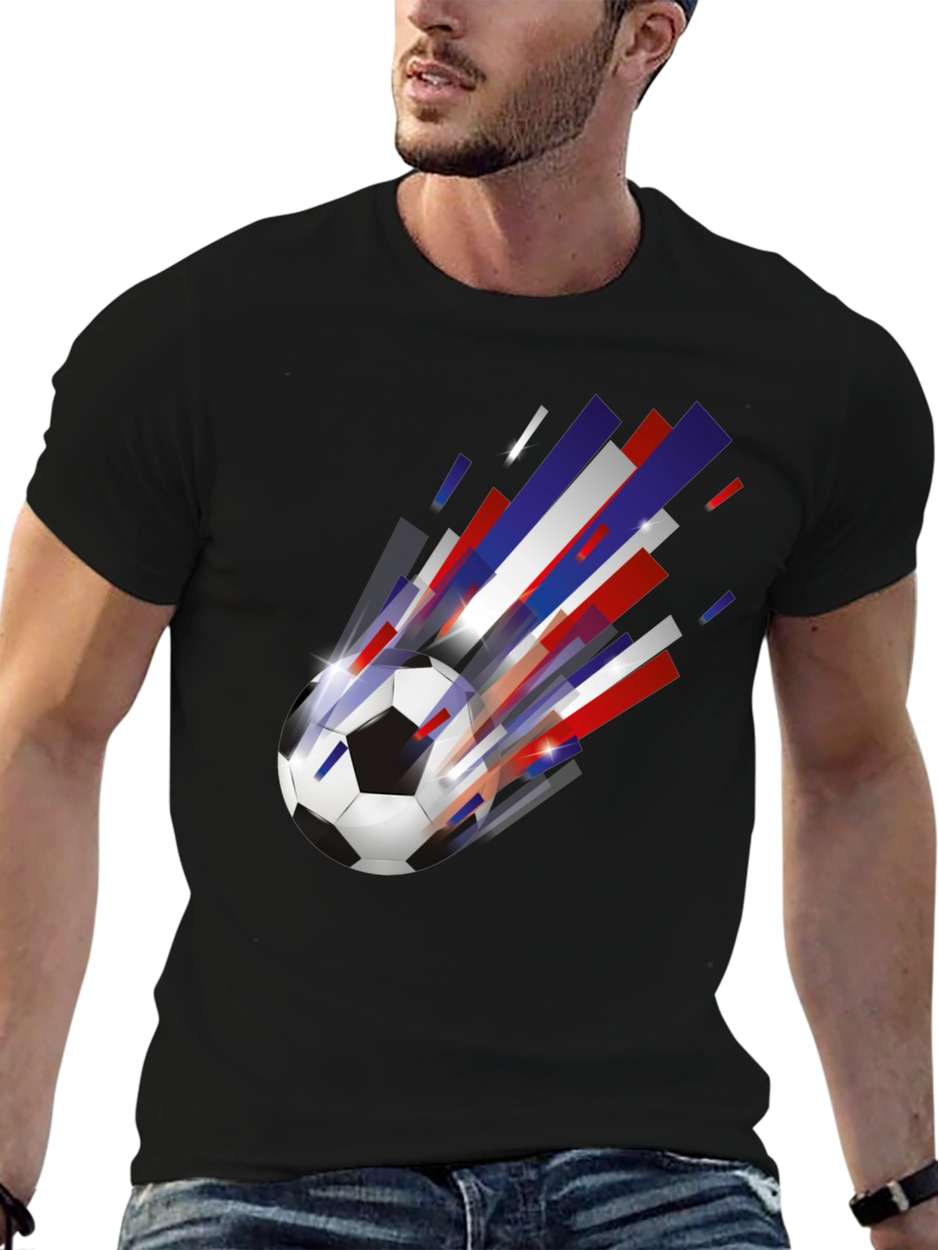 Mens Black Soccer Ball Graphic Tee