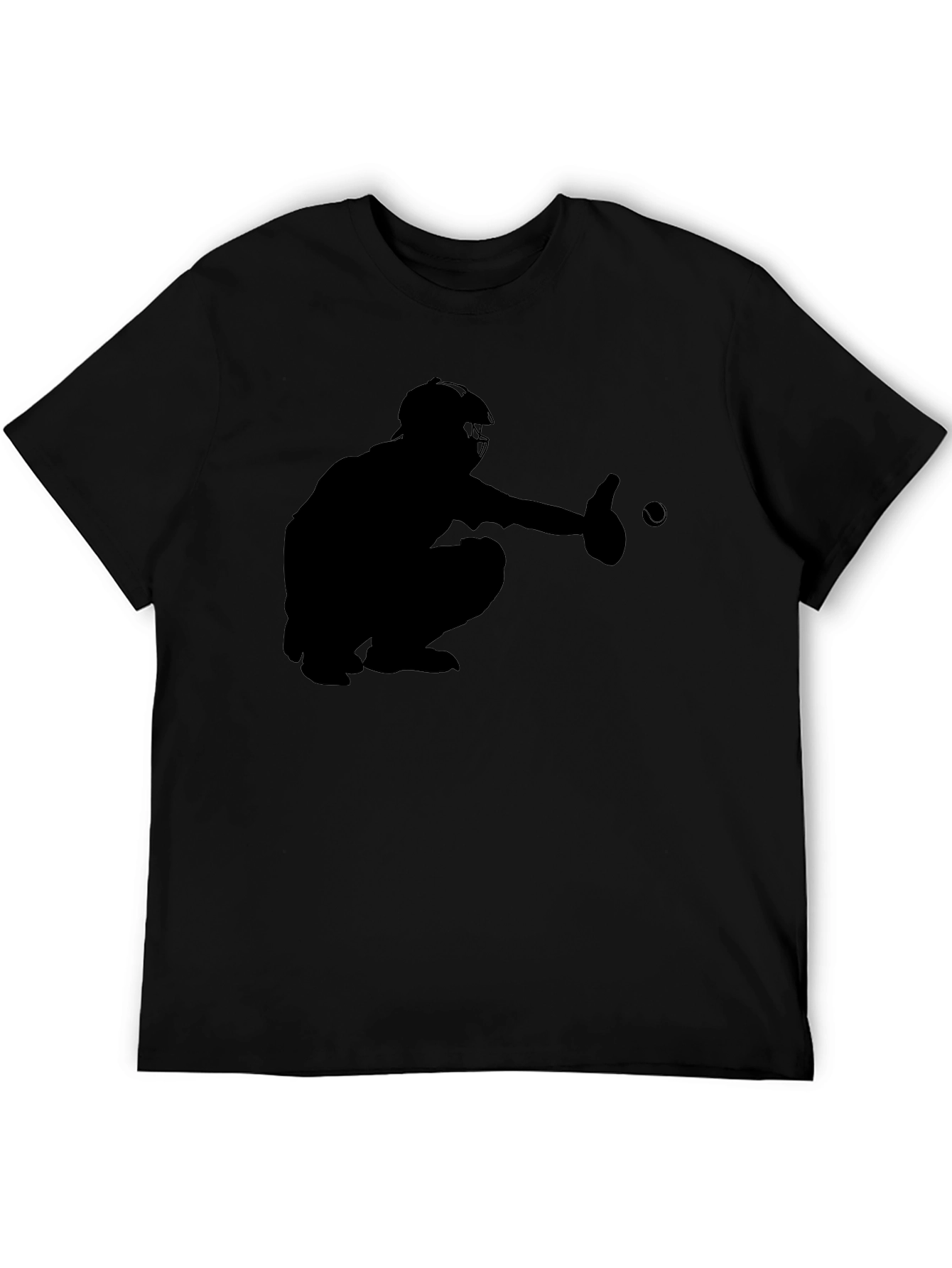 Baseball Catcher Silhouette Black T-Shirt
