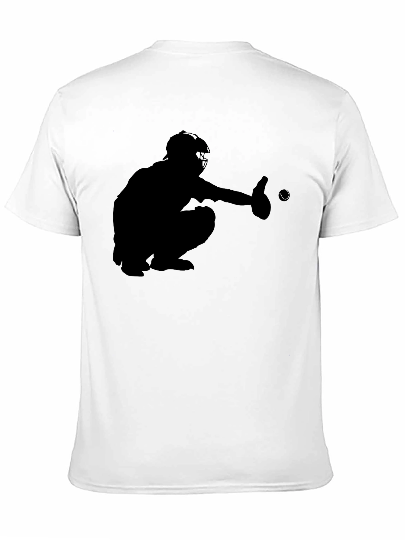 Baseball Catcher Silhouette Black T-Shirt
