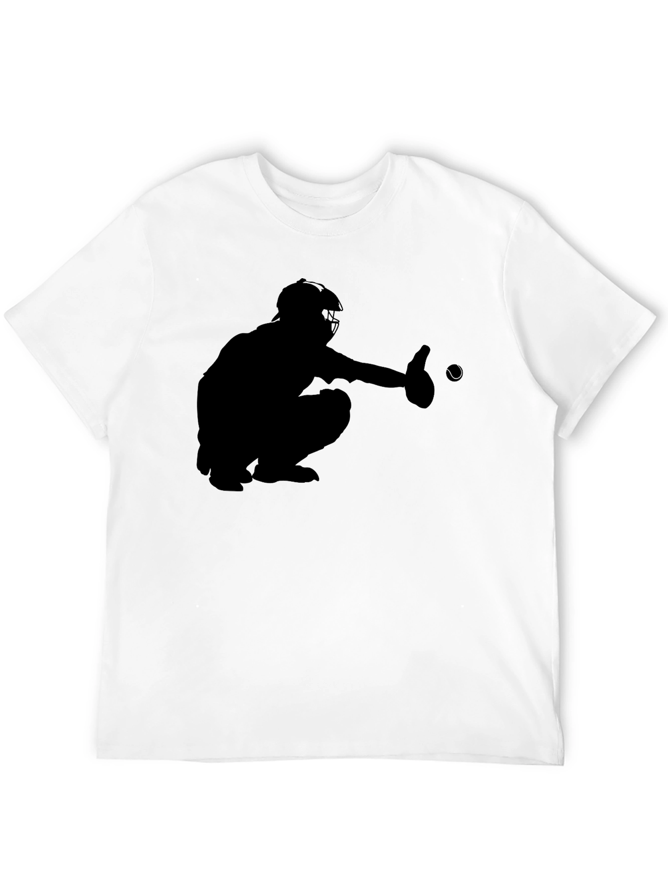 Baseball Catcher Silhouette Black T-Shirt