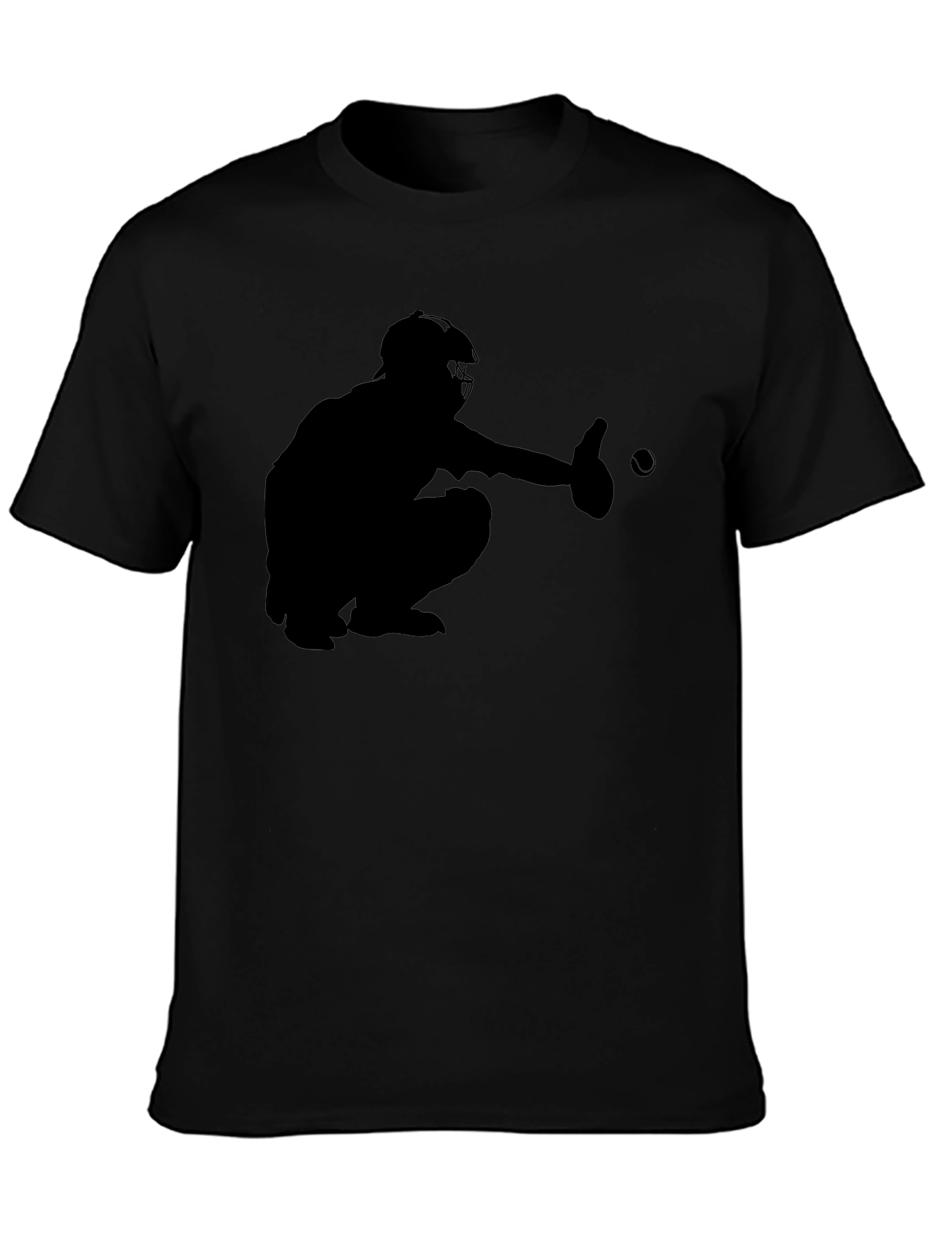 Baseball Catcher Silhouette Black T-Shirt