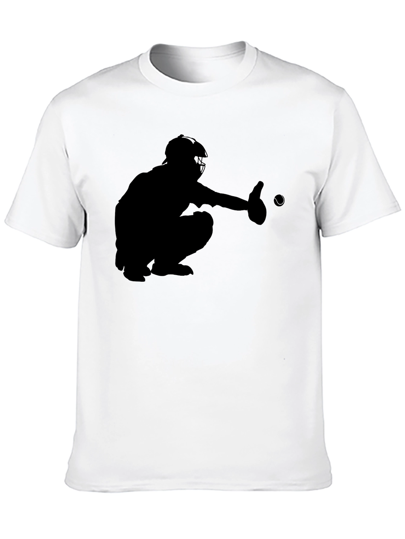 Baseball Catcher Silhouette Black T-Shirt