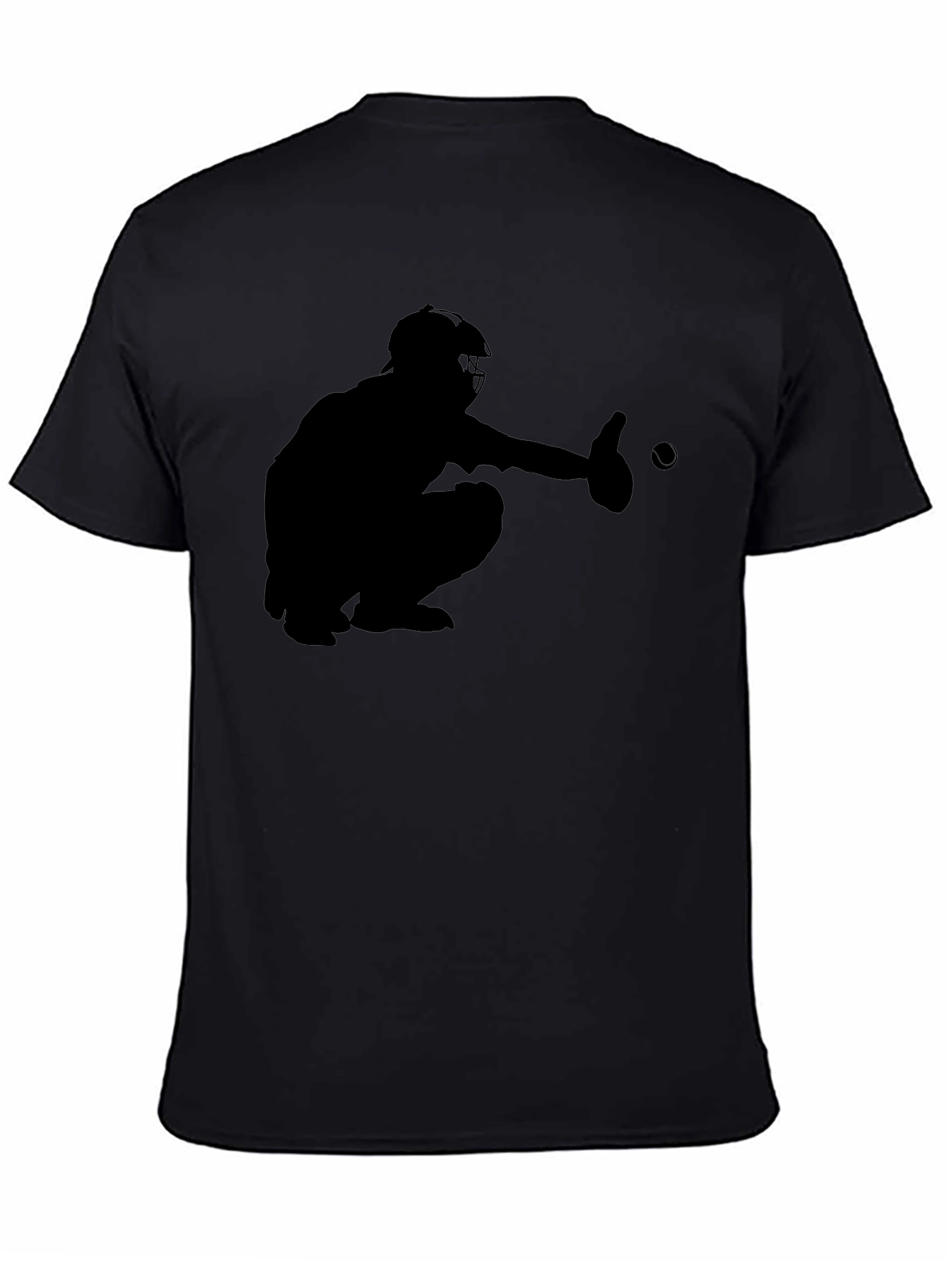 Baseball Catcher Silhouette Black T-Shirt