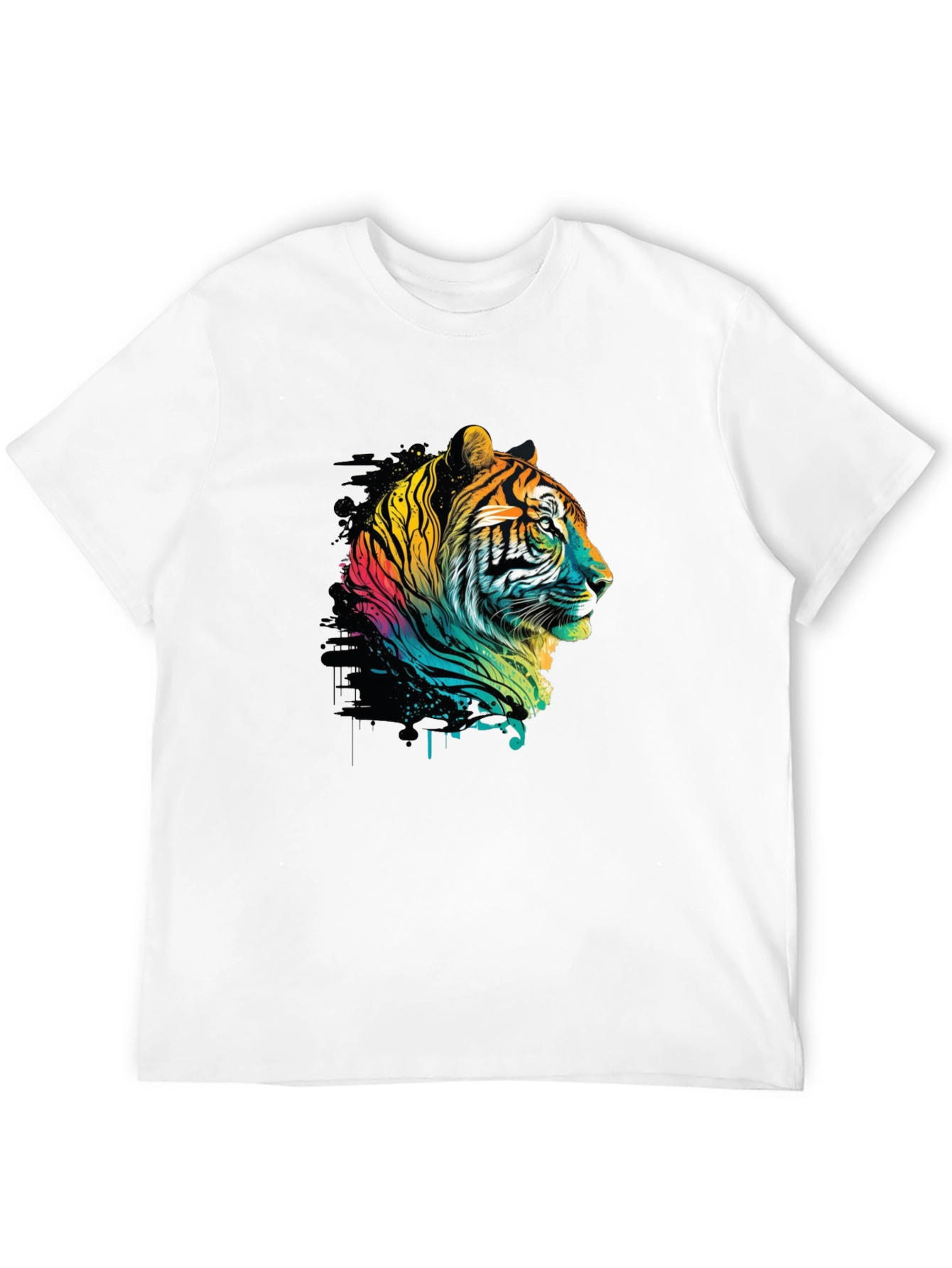 Vibrant Tiger Graphic Tee - Stylish Mens Black T-Shirt