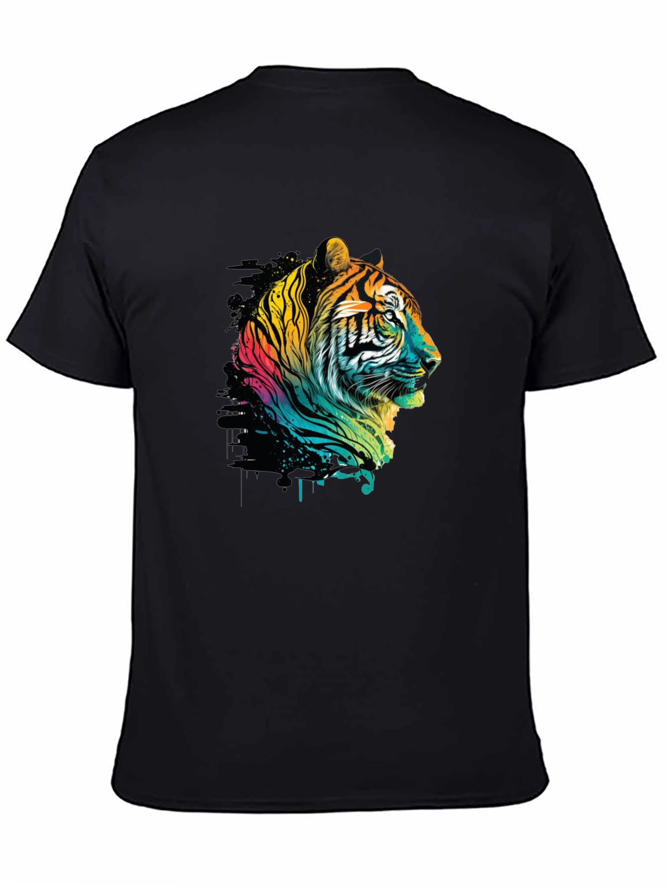 Vibrant Tiger Graphic Tee - Stylish Mens Black T-Shirt