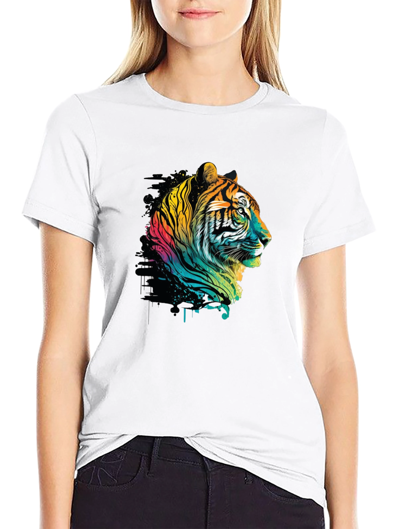 Vibrant Tiger Graphic Tee - Stylish Mens Black T-Shirt