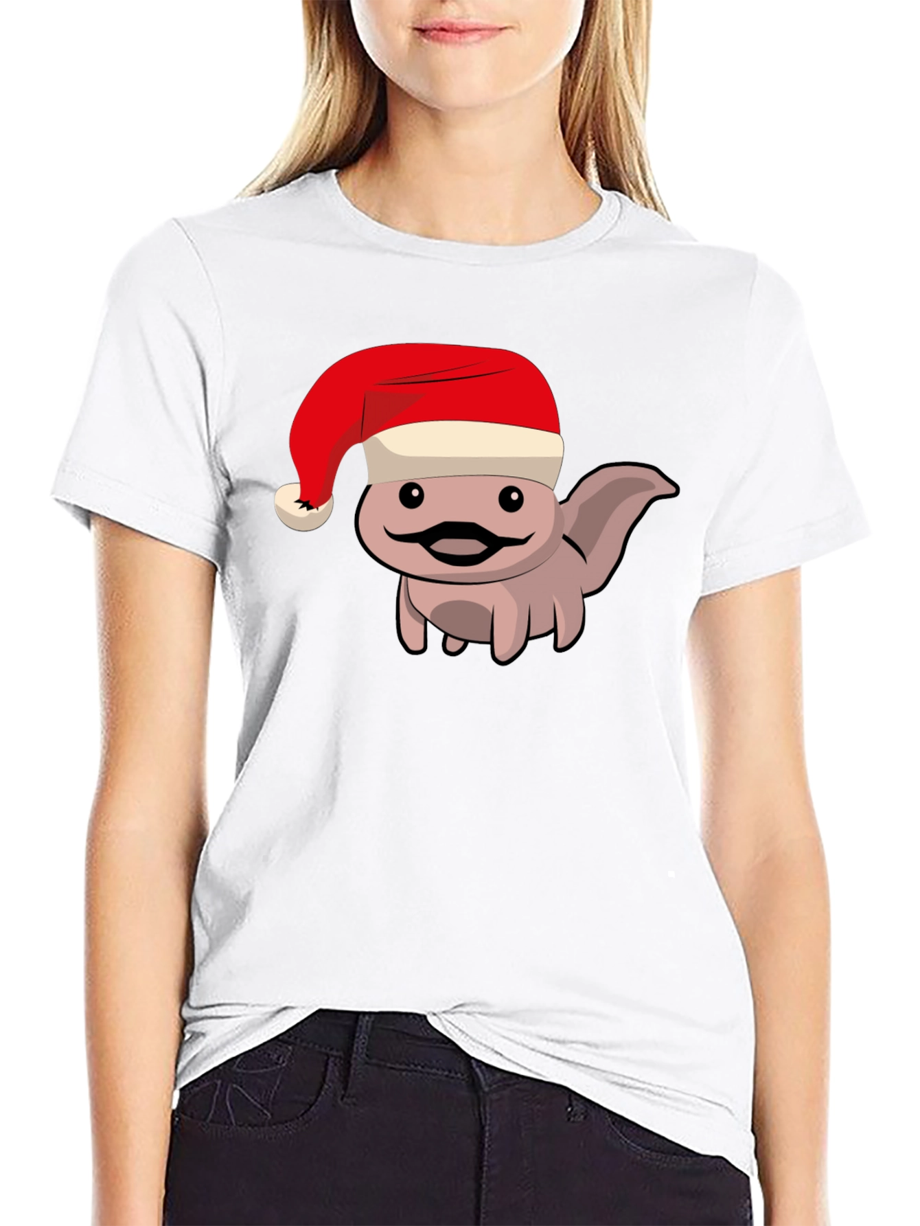 Axolotl in Santa Hat Black T-Shirt