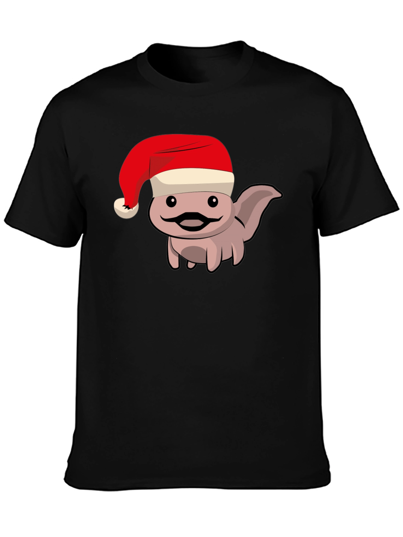 Axolotl in Santa Hat Black T-Shirt