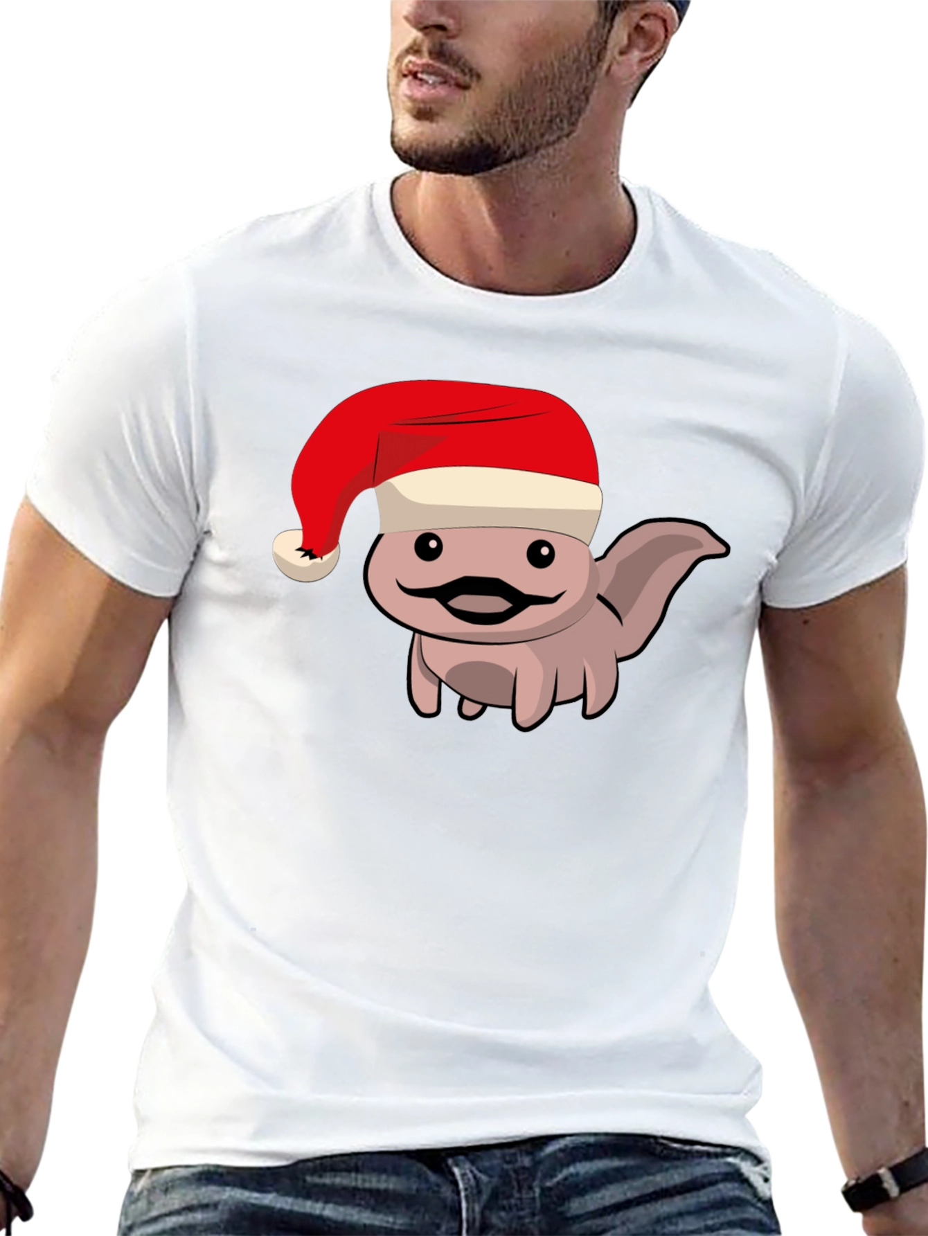 Axolotl in Santa Hat Black T-Shirt