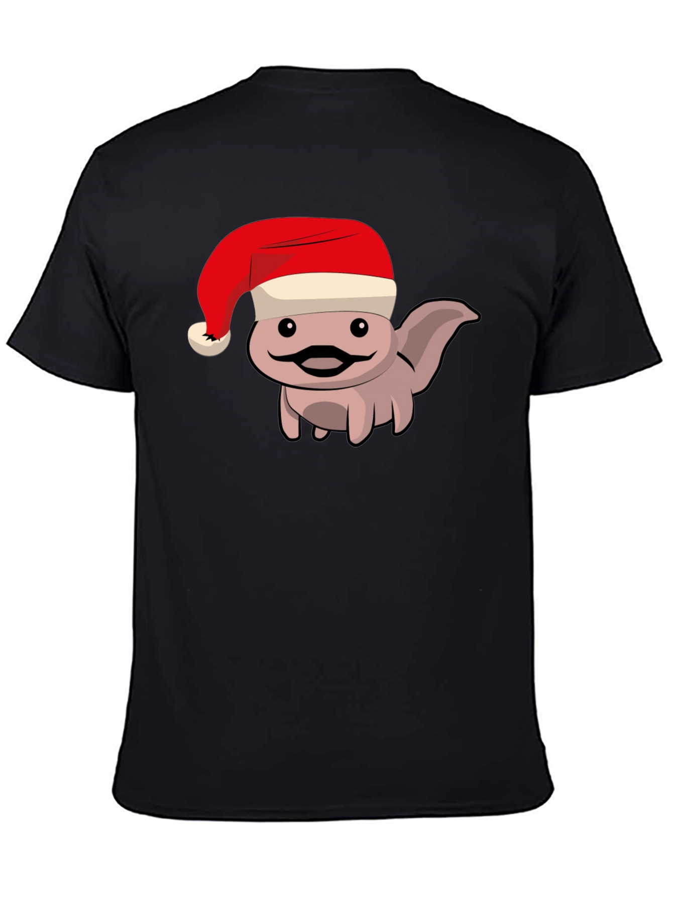 Axolotl in Santa Hat Black T-Shirt