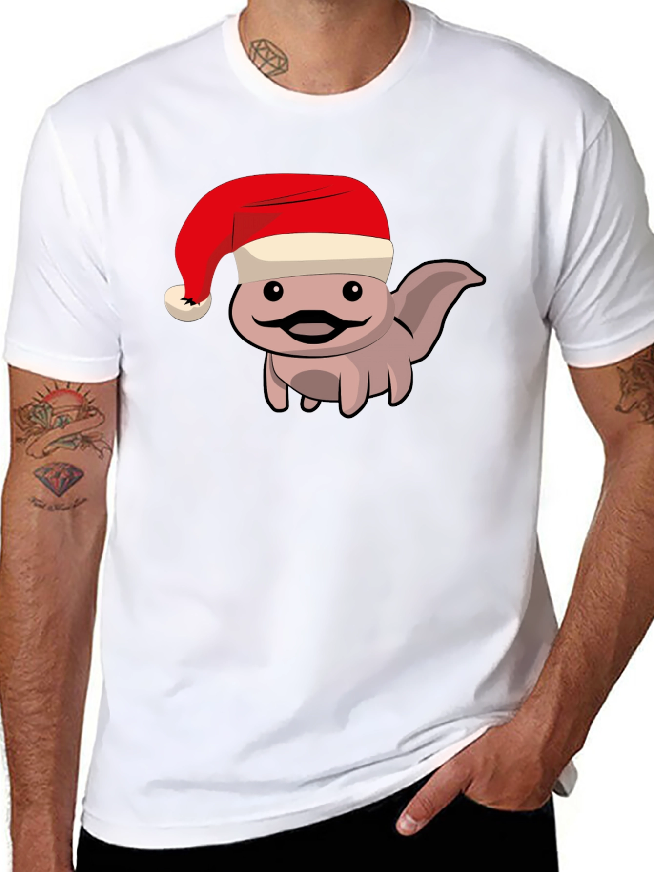 Axolotl in Santa Hat Black T-Shirt
