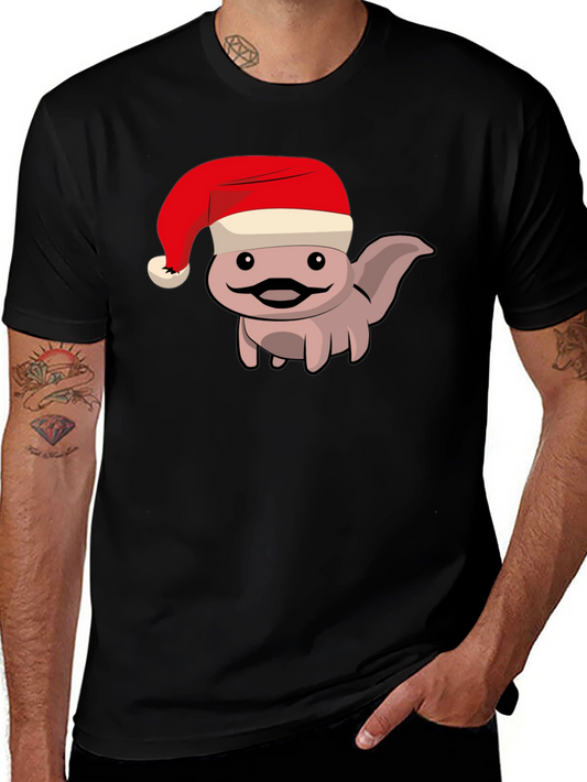 Axolotl in Santa Hat Black T-Shirt