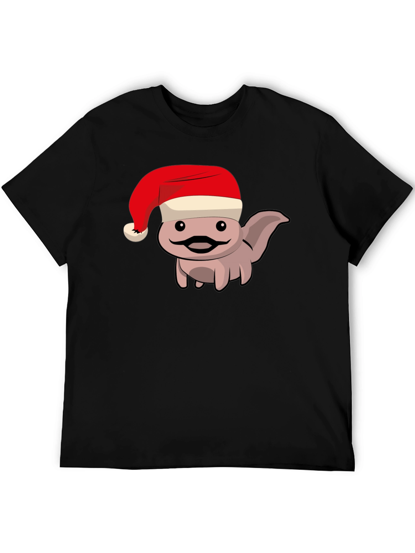 Axolotl in Santa Hat Black T-Shirt