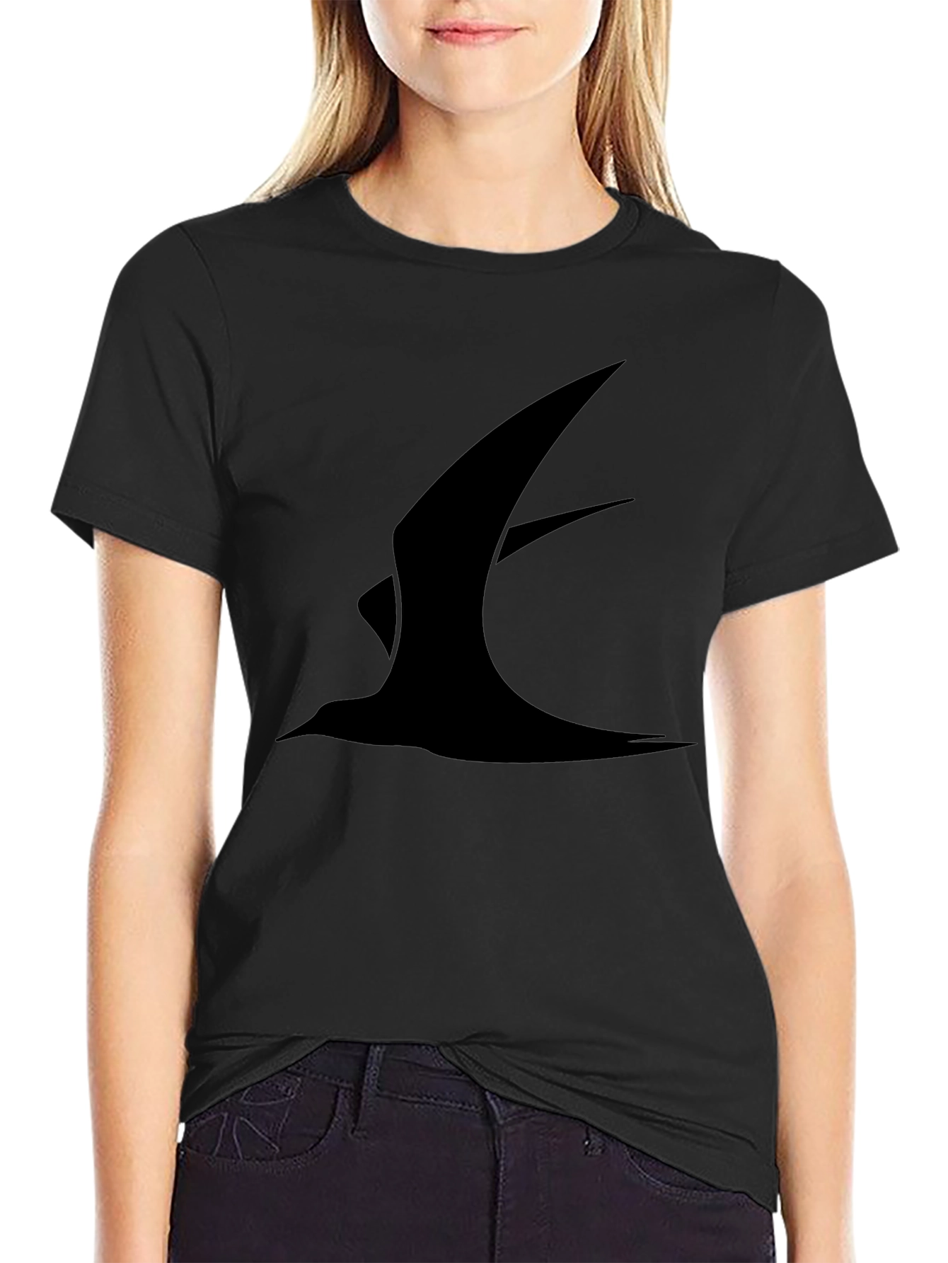 Black Graphic Tee - Minimalist Bird Design