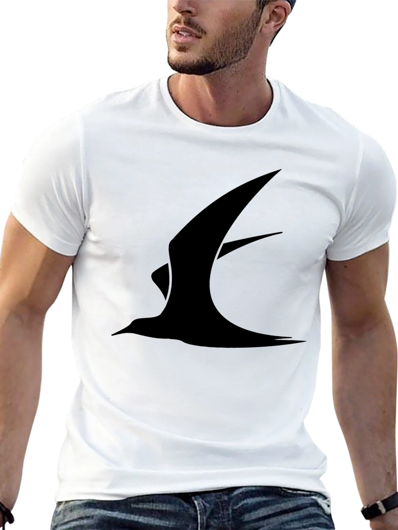 Black Graphic Tee - Minimalist Bird Design