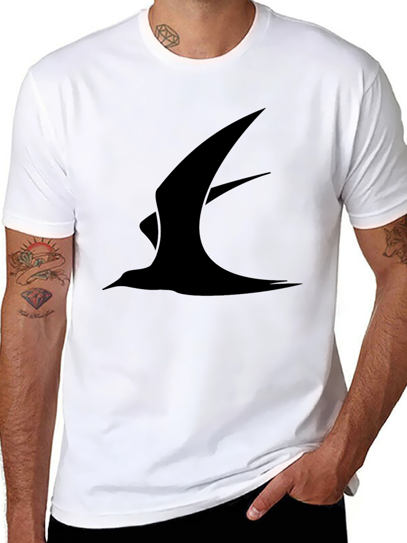 Black Graphic Tee - Minimalist Bird Design