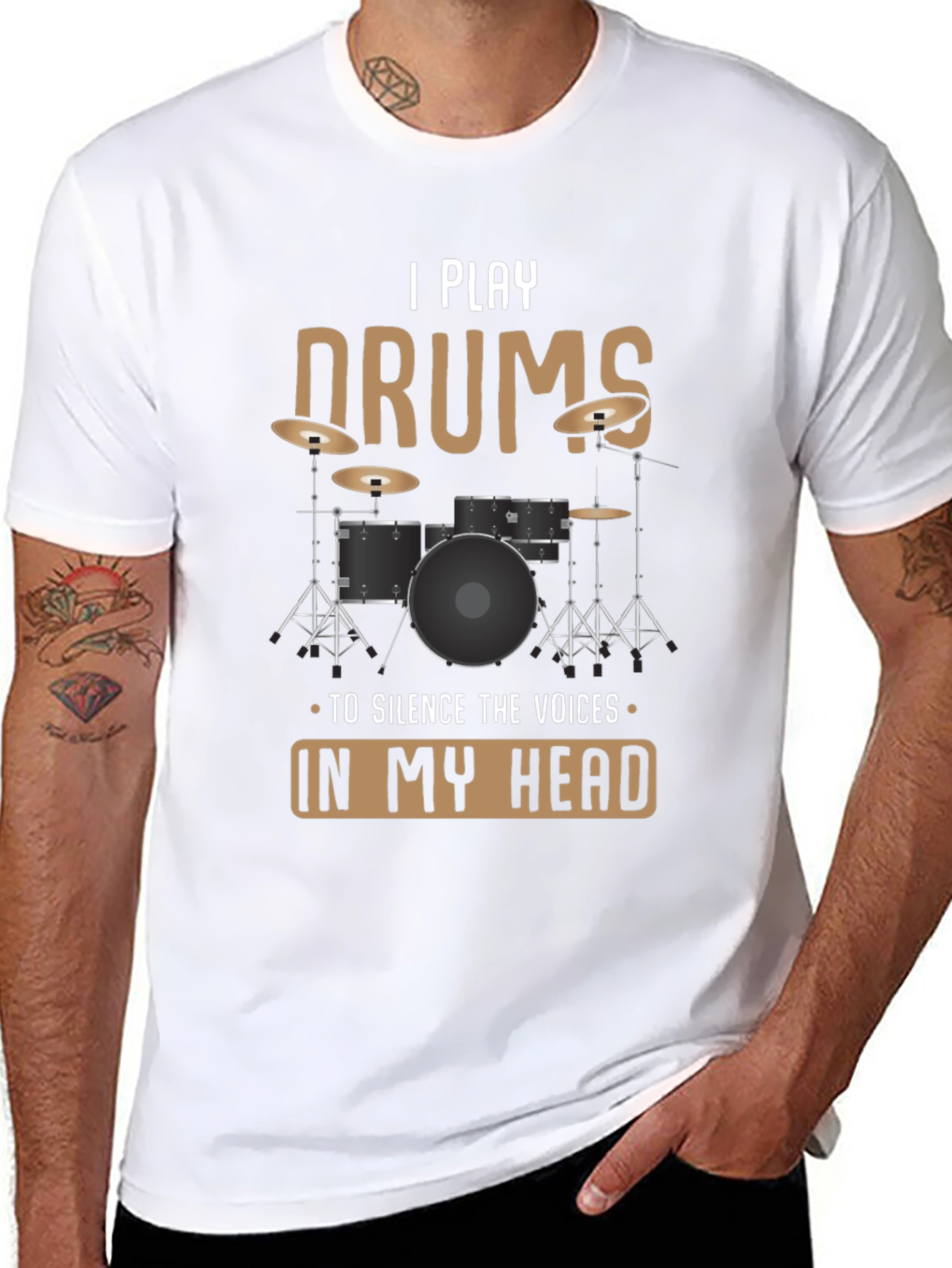 I Play Drums T-Shirt: Silence The Voices Funny Tee
