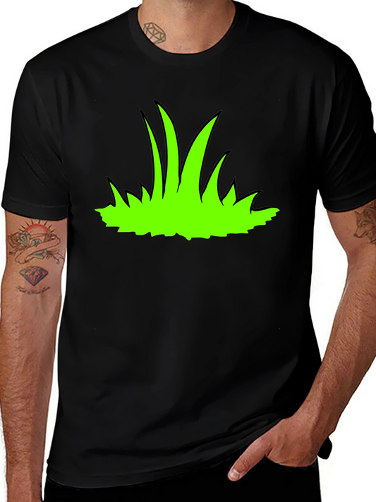 Green Grass Graphic Print Black T-Shirt