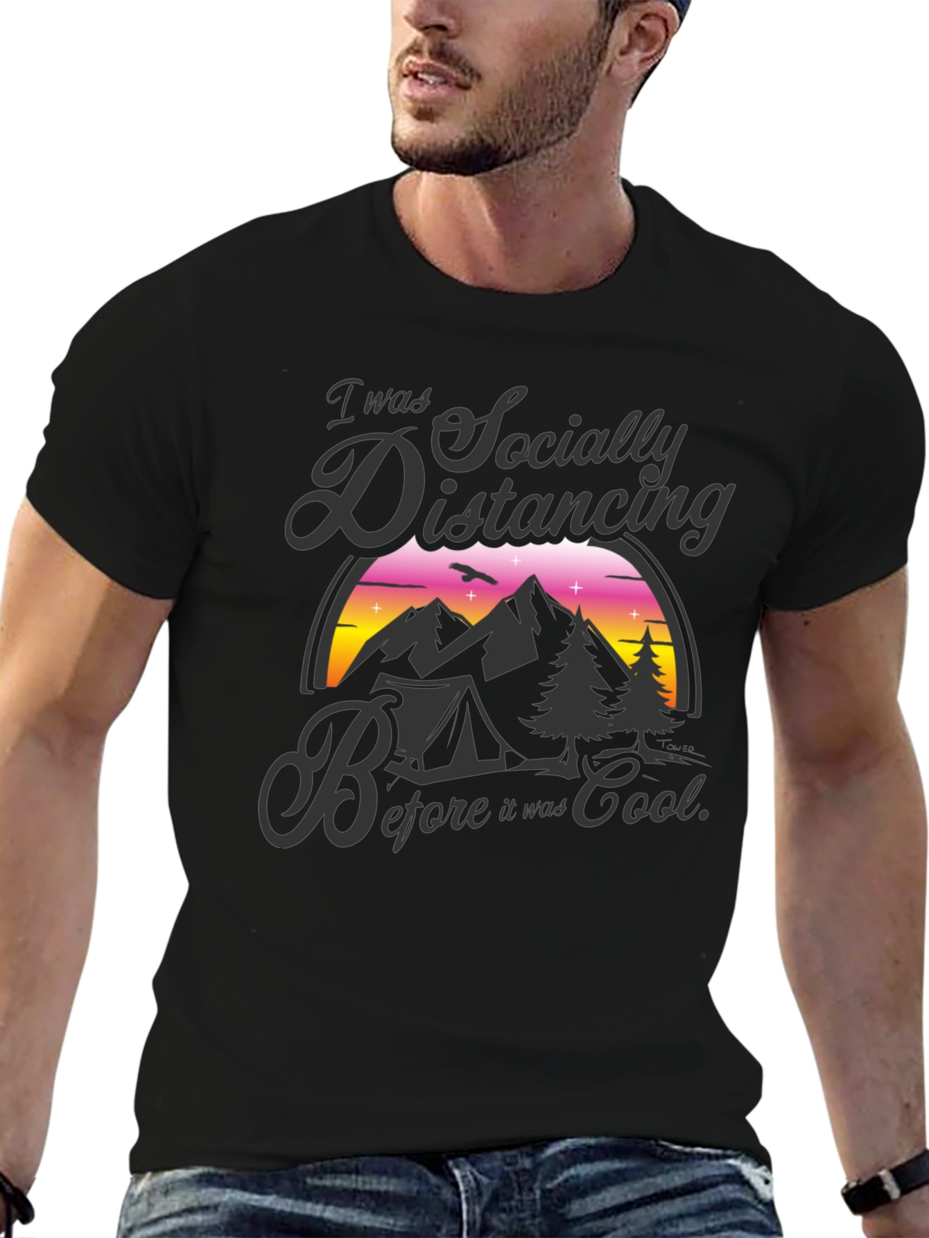 Socially Distancing Camping T-Shirt - Black