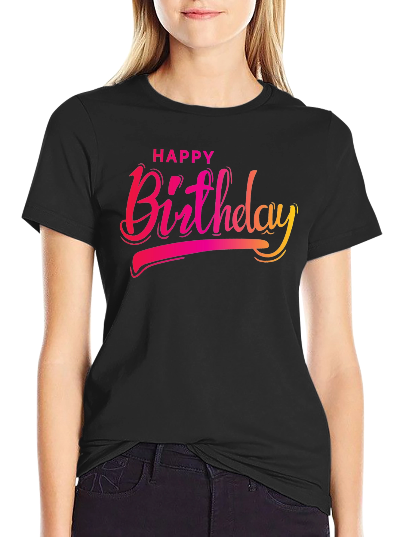 Happy Birthday Graphic Black T-Shirt