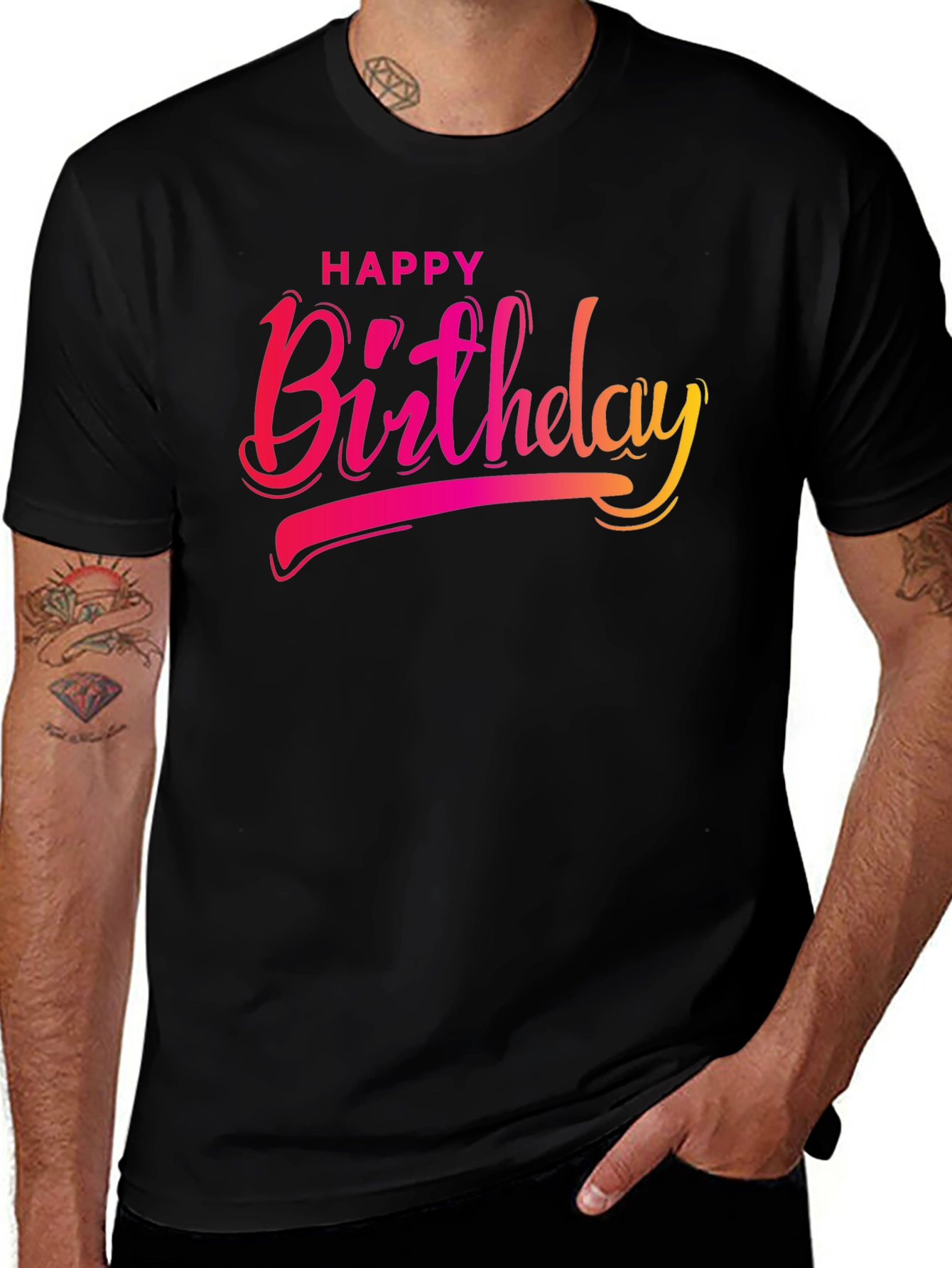 Happy Birthday Graphic Black T-Shirt