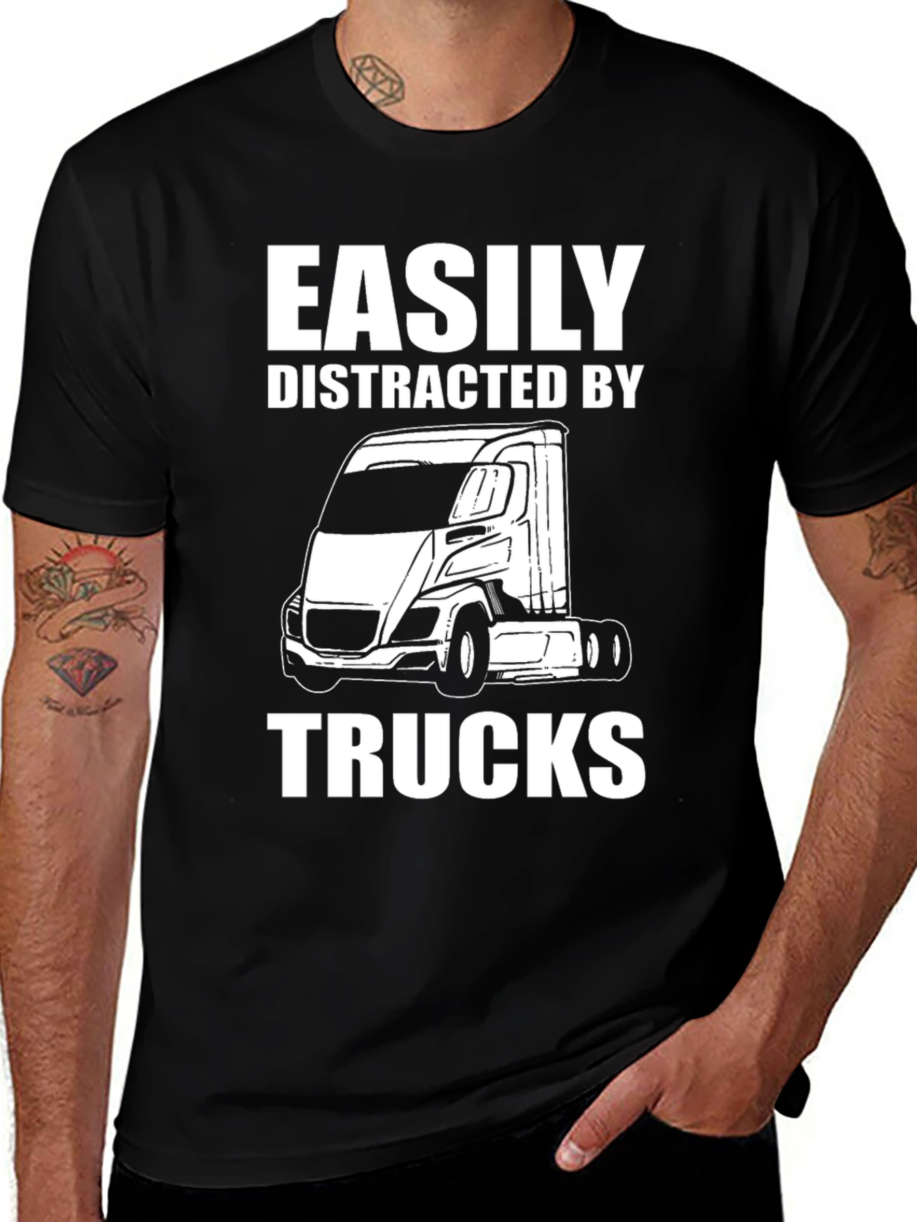 Easily Distracted By Trucks Funny T-Shirt