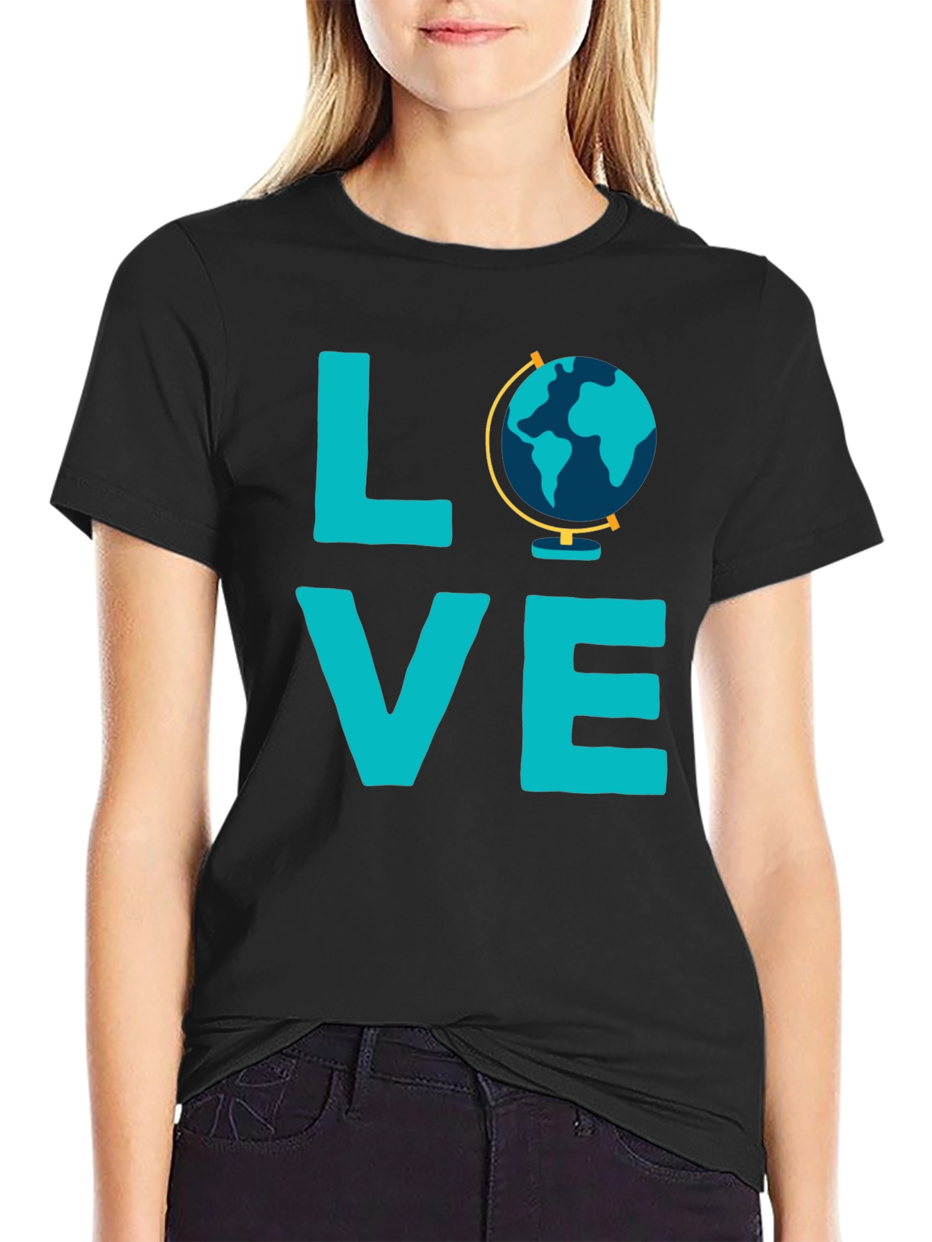 Love Globe Graphic T-Shirt - Black