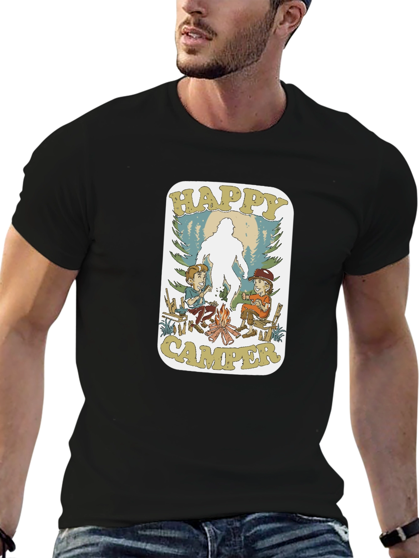 Happy Camper Bigfoot Graphic T-Shirt