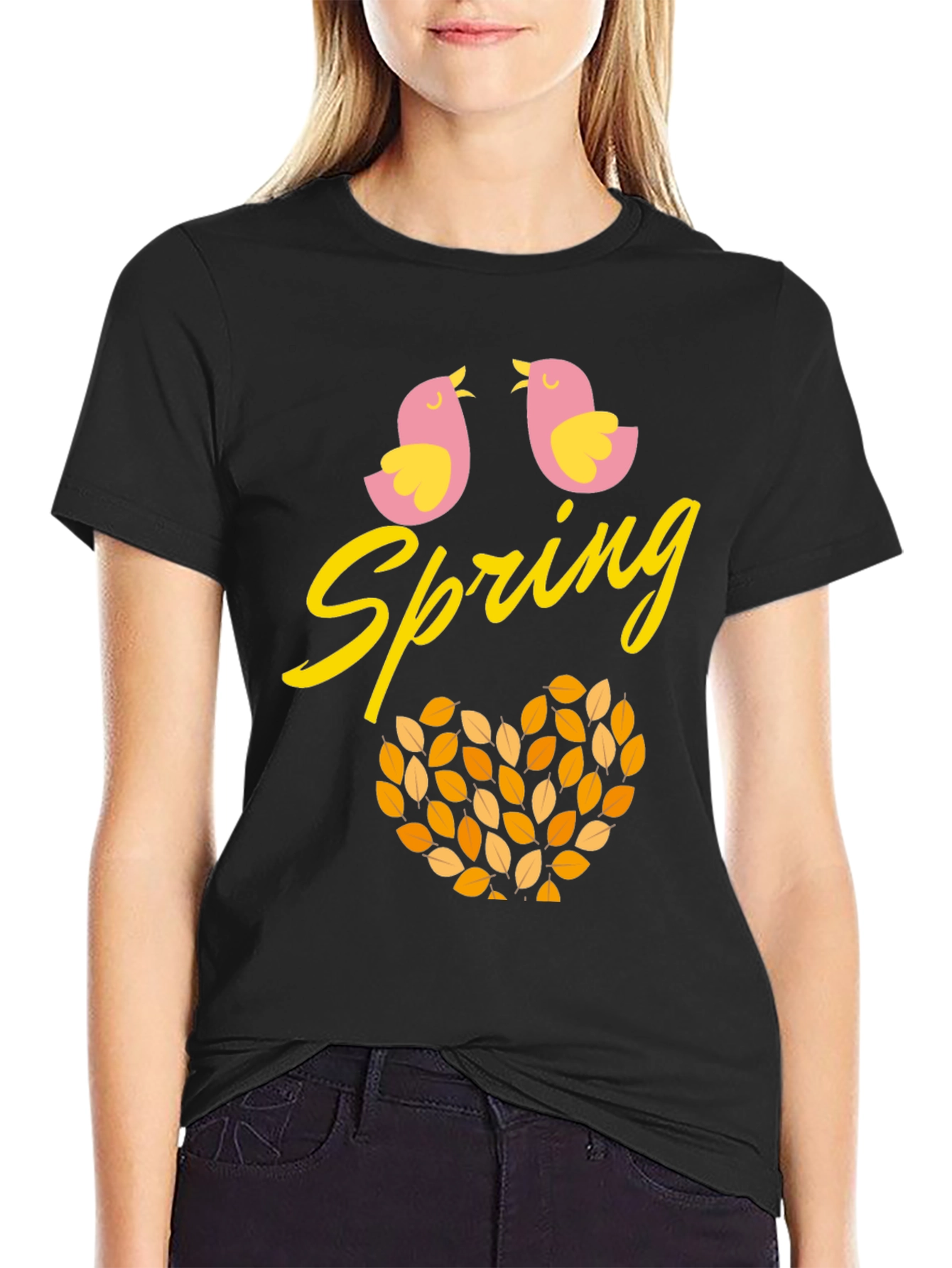 Spring Birds Leaf Heart Graphic Tee