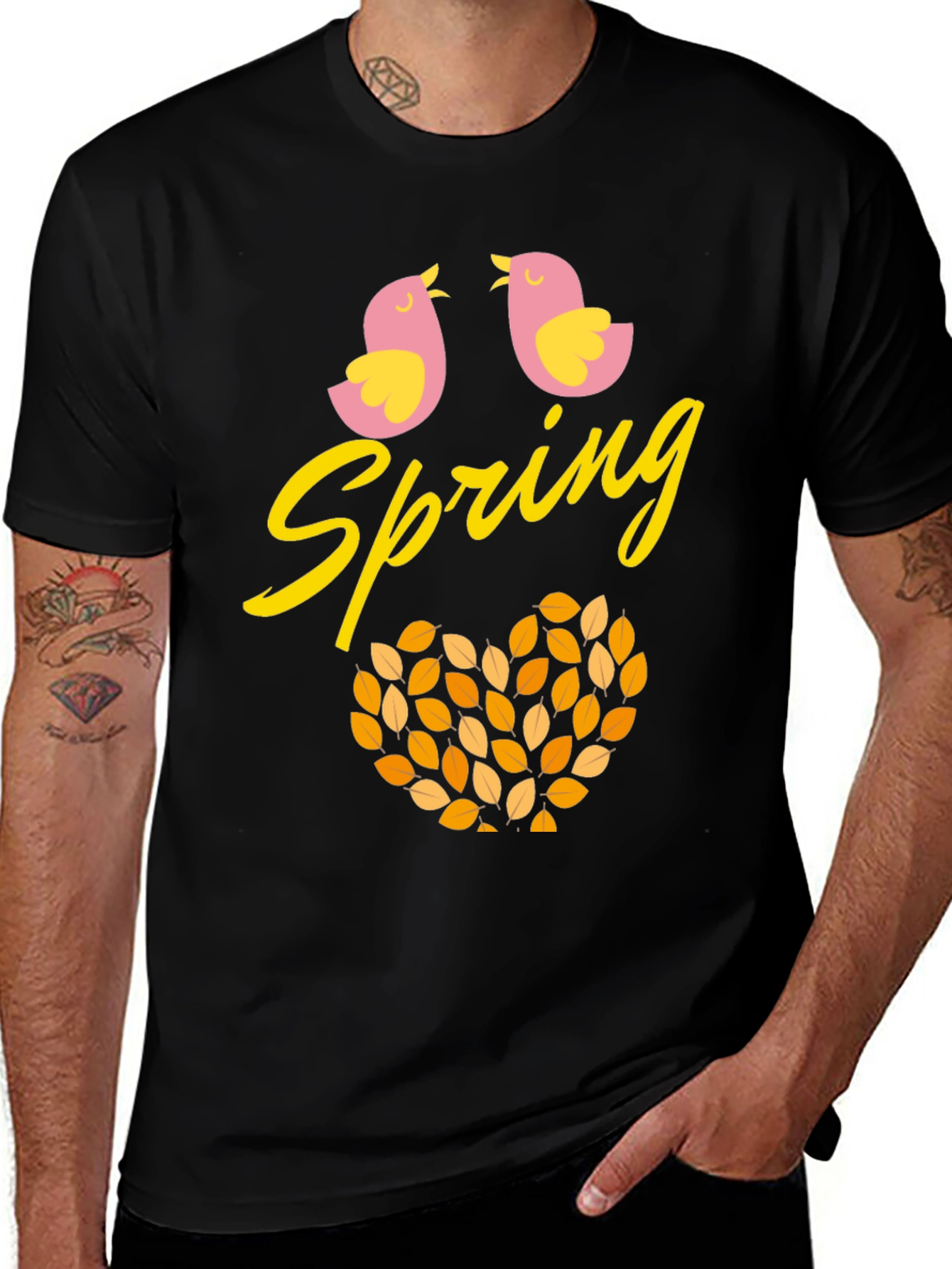Spring Birds Leaf Heart Graphic Tee