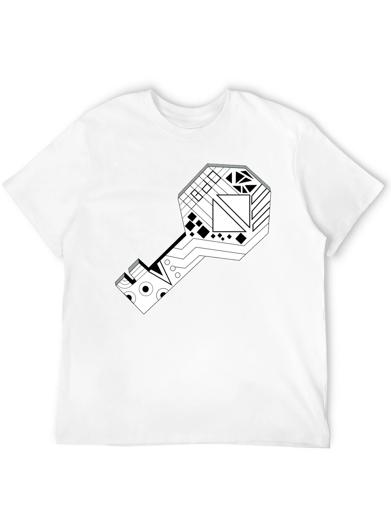 Geometric Key Graphic Tee - Modern Style