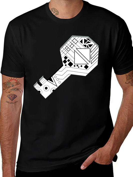 Geometric Key Graphic Tee - Modern Style